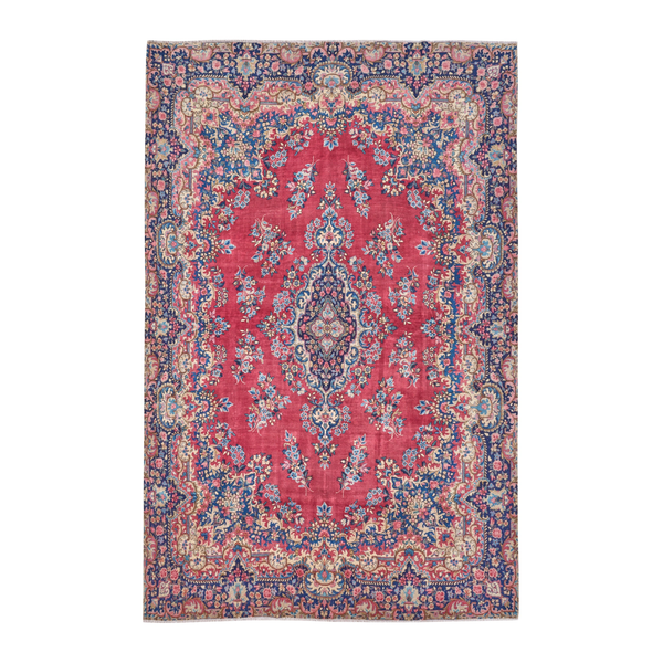 Persian Kerman oversized rug in deep red and navy, 9'2" x 13'2"