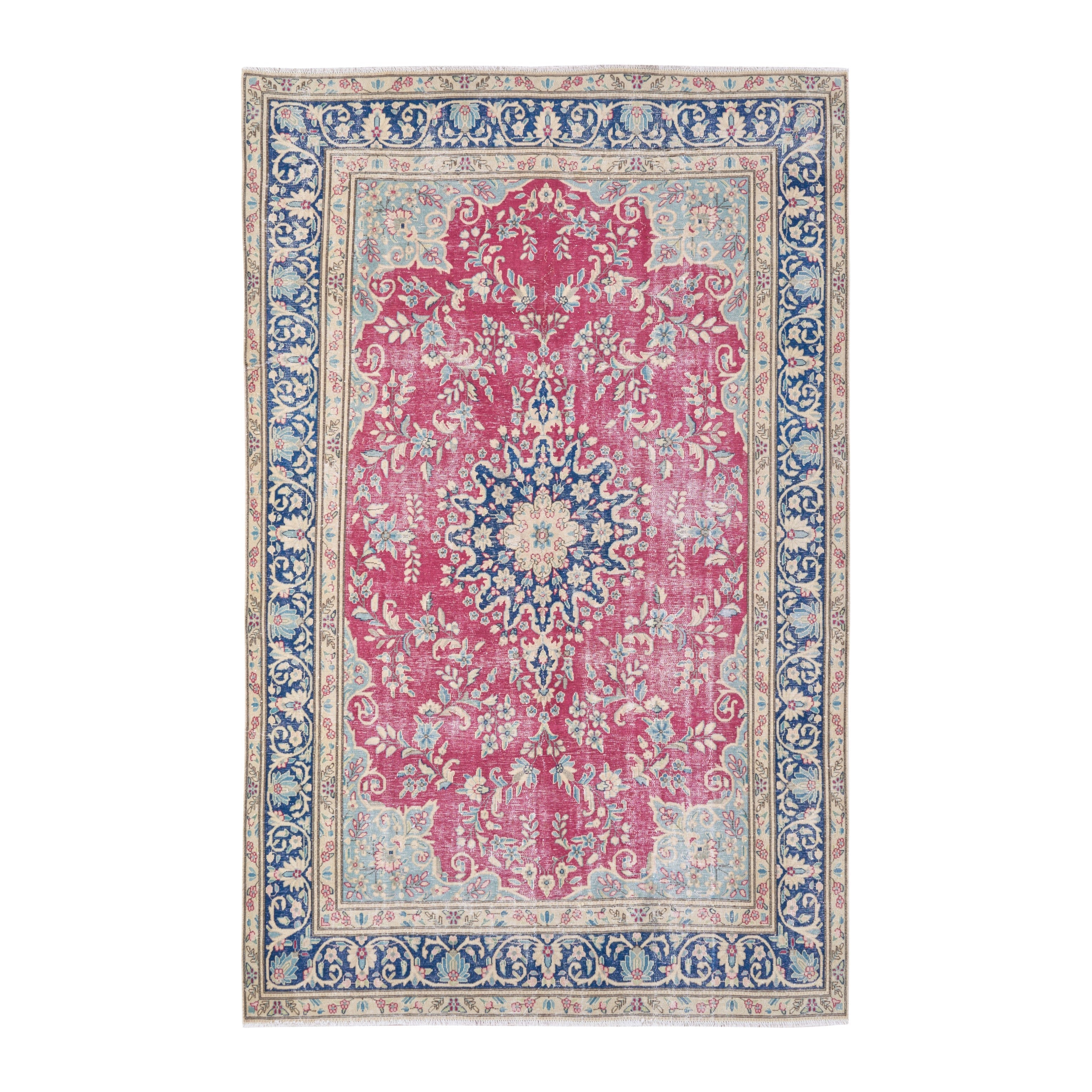 Persian Mashhad oversized rug in magenta and navy, 7'8" x 11'5"
