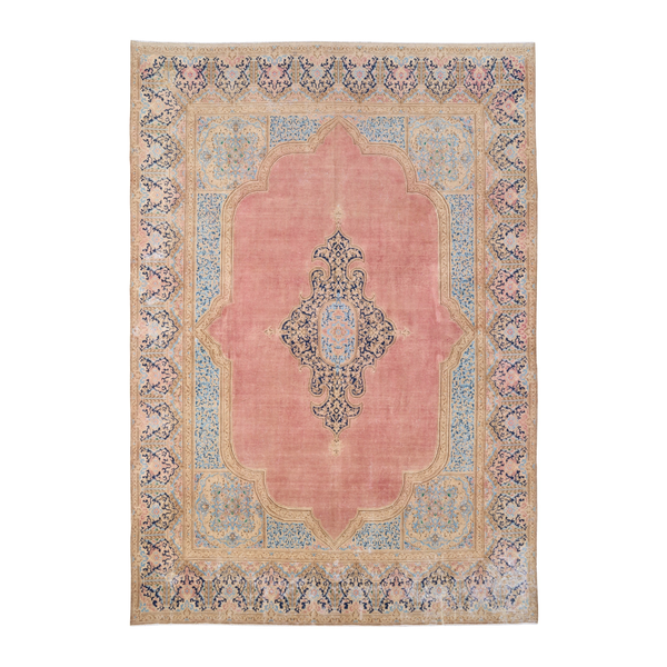 Persian Kerman oversized rug in dusty rose and cream, 9'8" x 13'11"