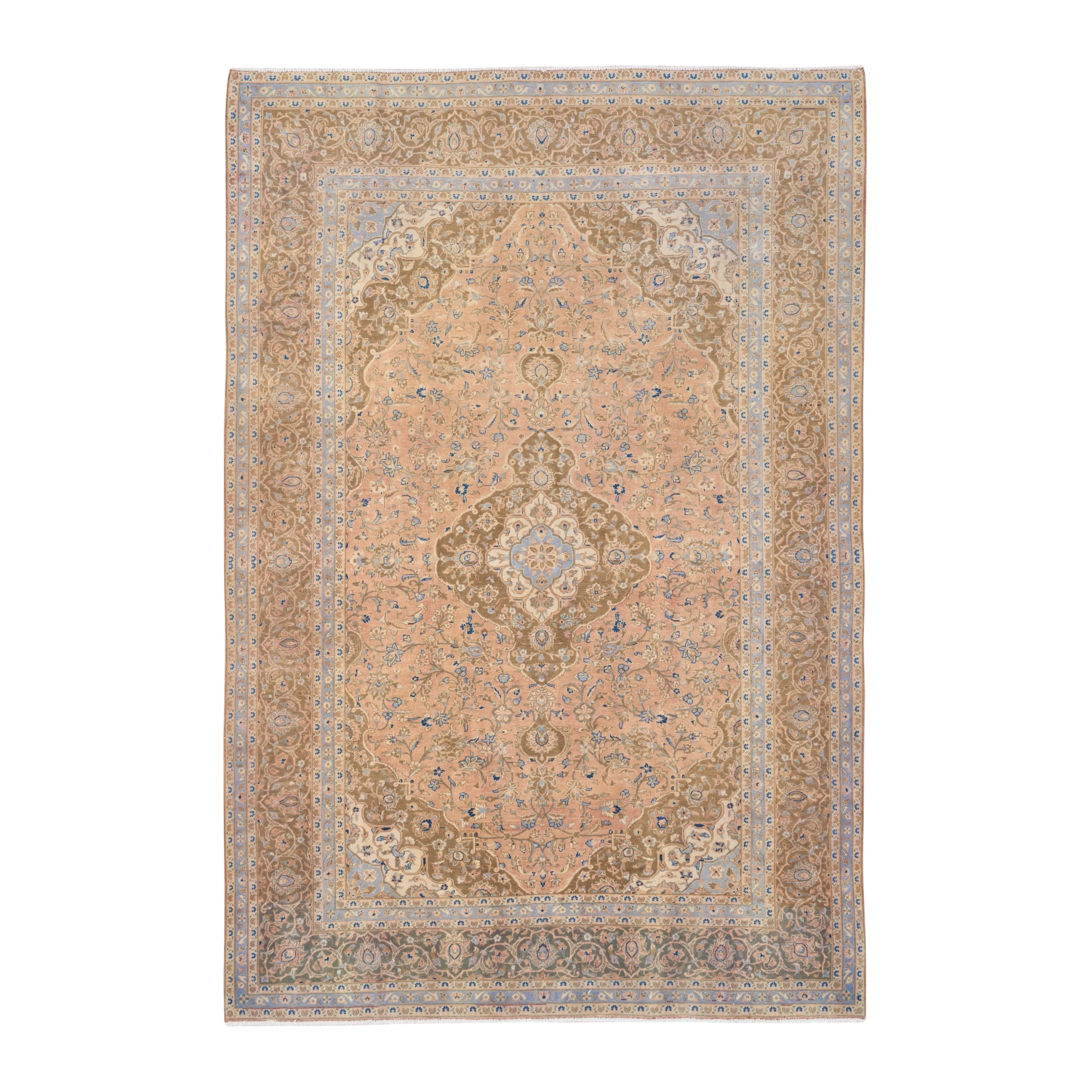 Persian Kashan oversized rug in tan and antique gold, 8' x 11'10"