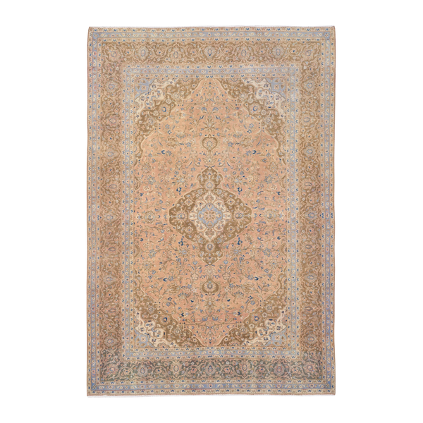 Persian Kashan oversized rug in tan and antique gold, 8' x 11'10"