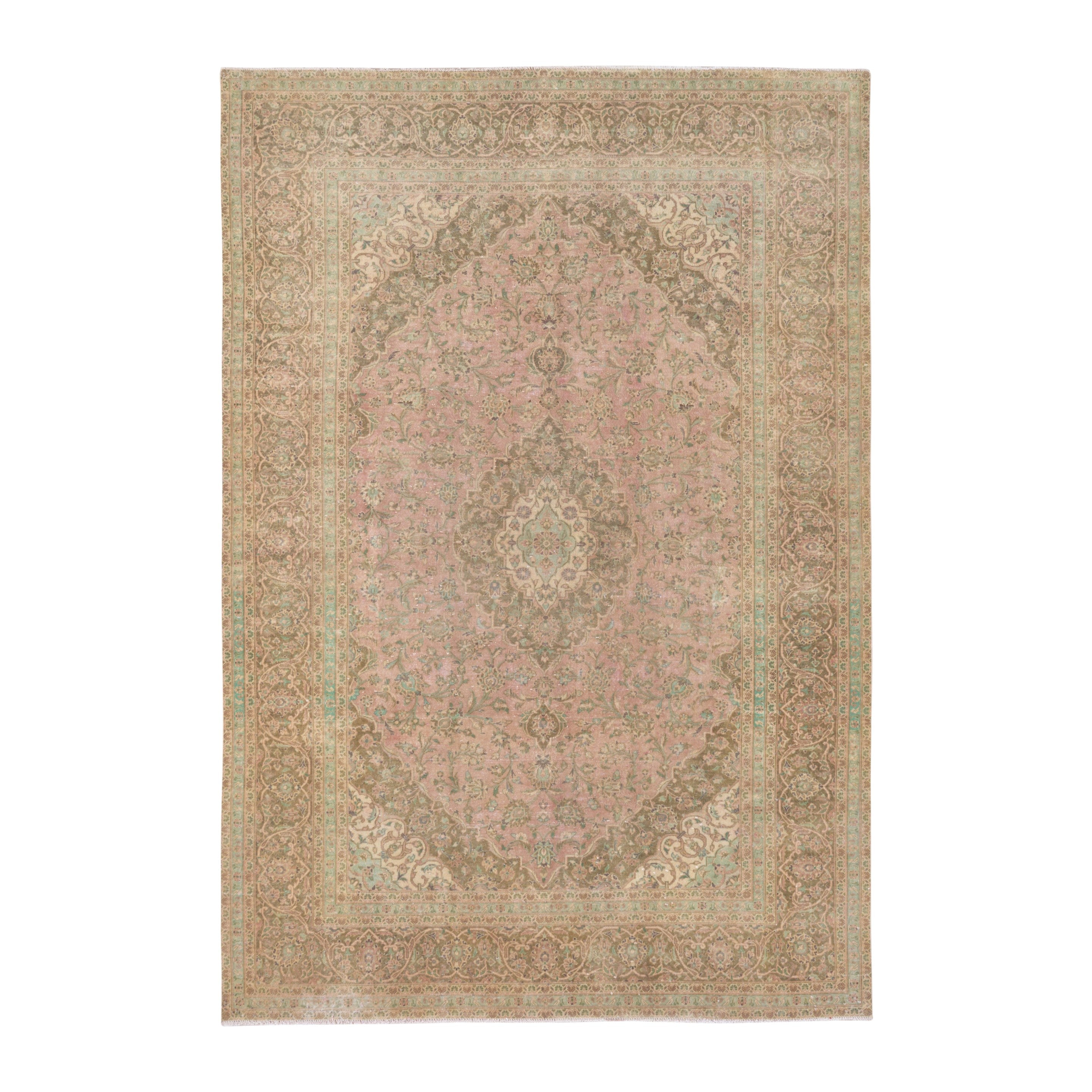 Persian Kashan oversized rug in muted pink and khaki, 8' x 11'