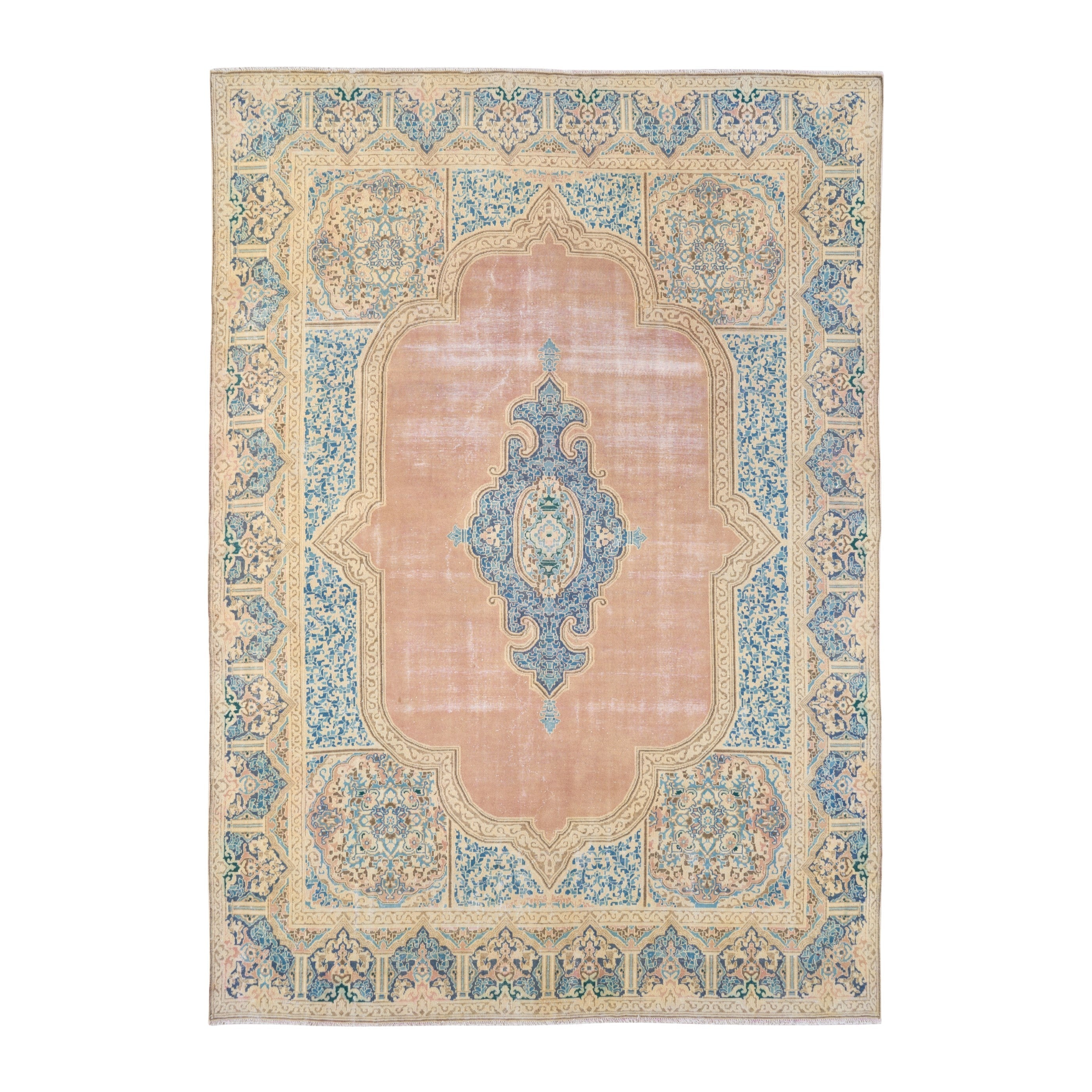 Persian Kerman oversized rug in muted pink and straw, 9'4" x 13'