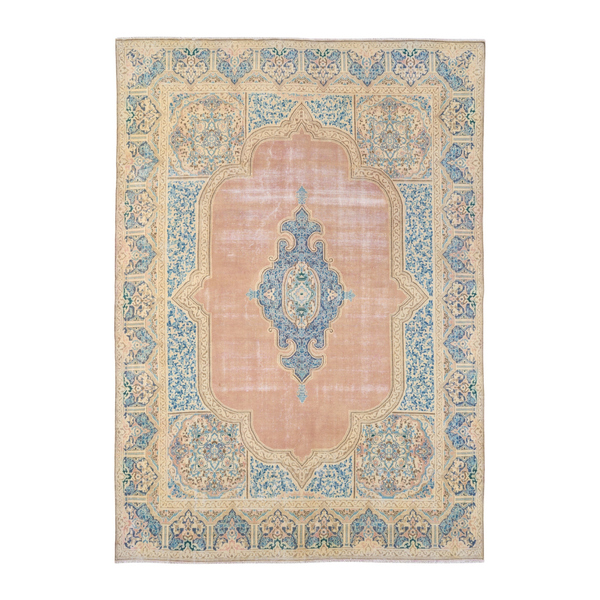 Persian Kerman oversized rug in muted pink and straw, 9'4" x 13'