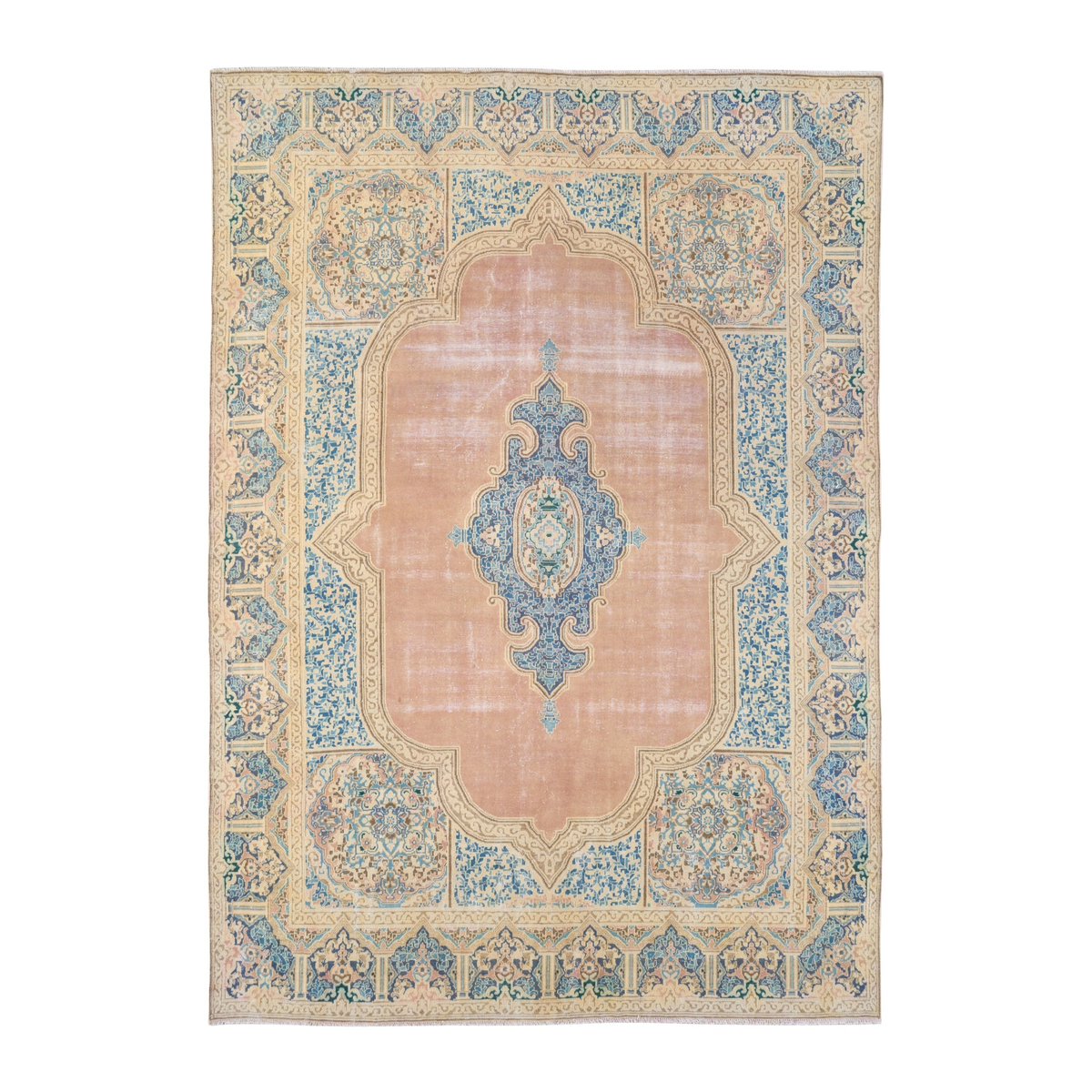 Persian Kerman oversized rug in muted pink and straw, 9'4" x 13'
