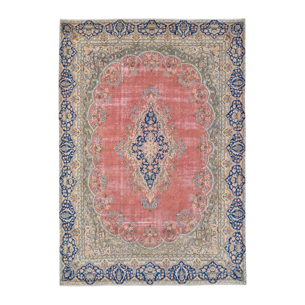 Persian Kerman oversized rug in rose and navy, 9'5" x 13'3"