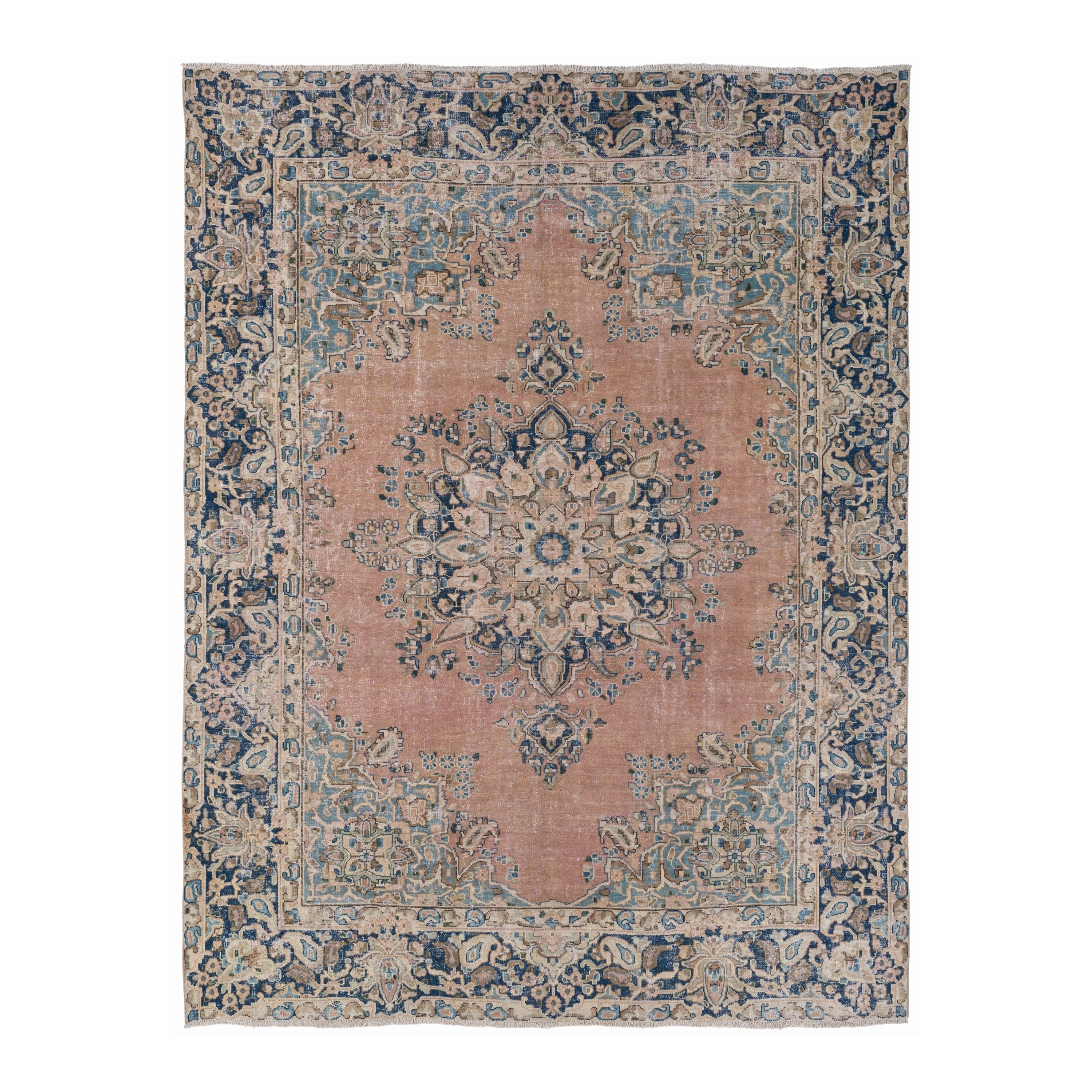 Persian Kerman oversized rug in terracotta and navy, 8'10" x 11'9"