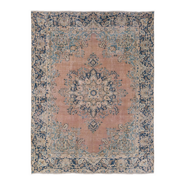 Persian Kerman oversized rug in terracotta and navy, 8'10" x 11'9"