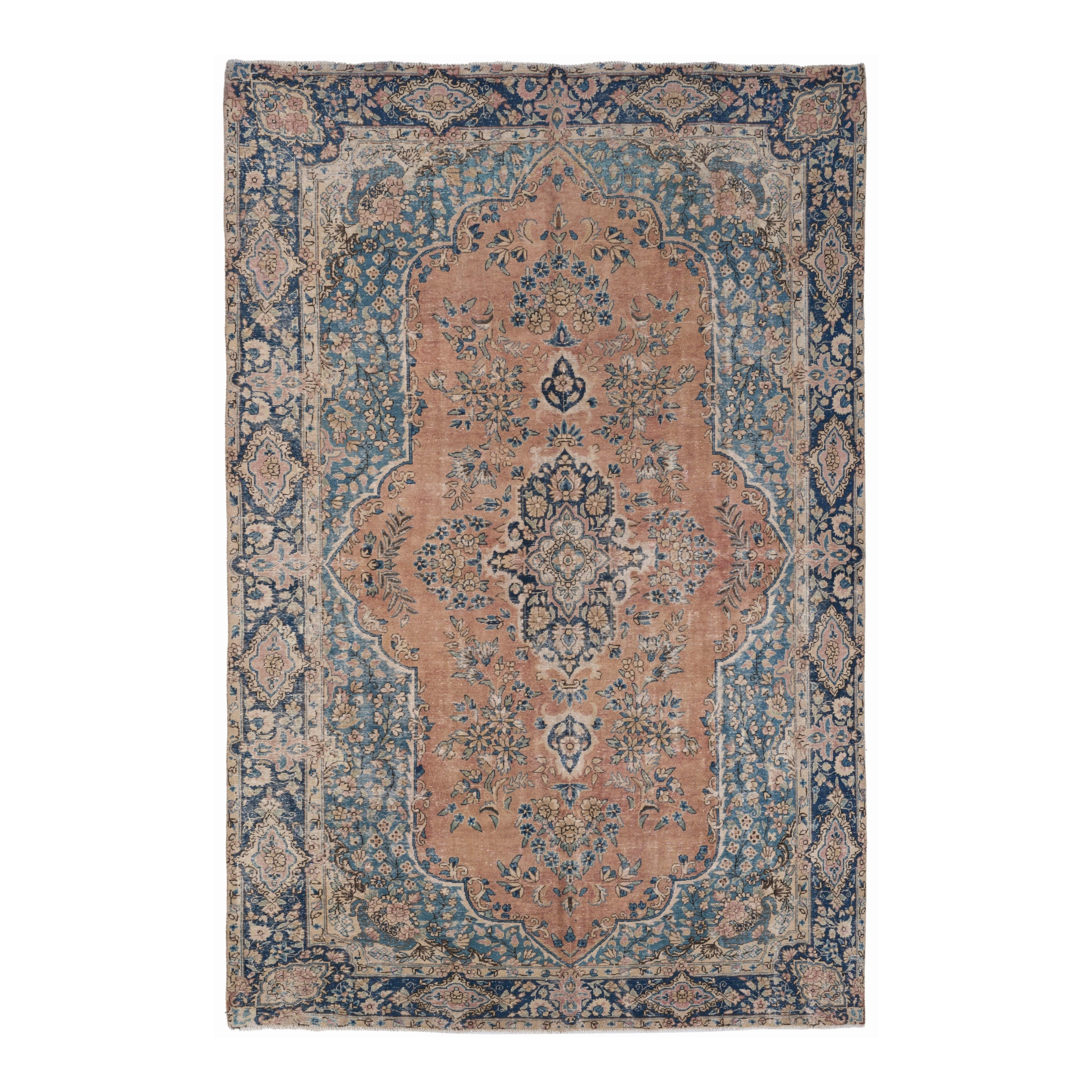 Persian Kerman oversized rug in terracotta and navy, 7'11" x 12'2"