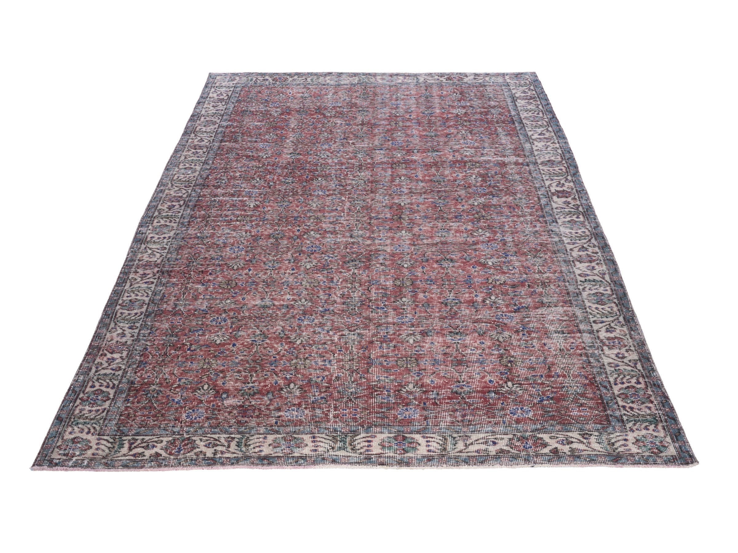 Turkish Isparta area rug in faded red and cream, view 2 of 10