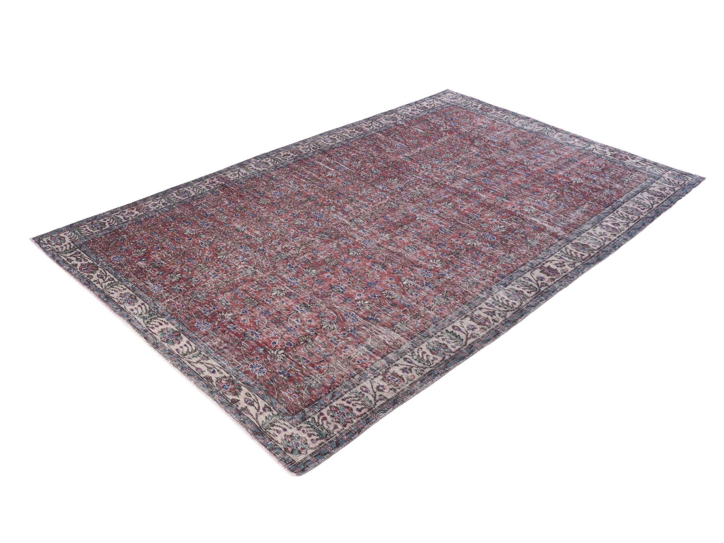Turkish Isparta area rug in faded red and cream, view 3 of 10