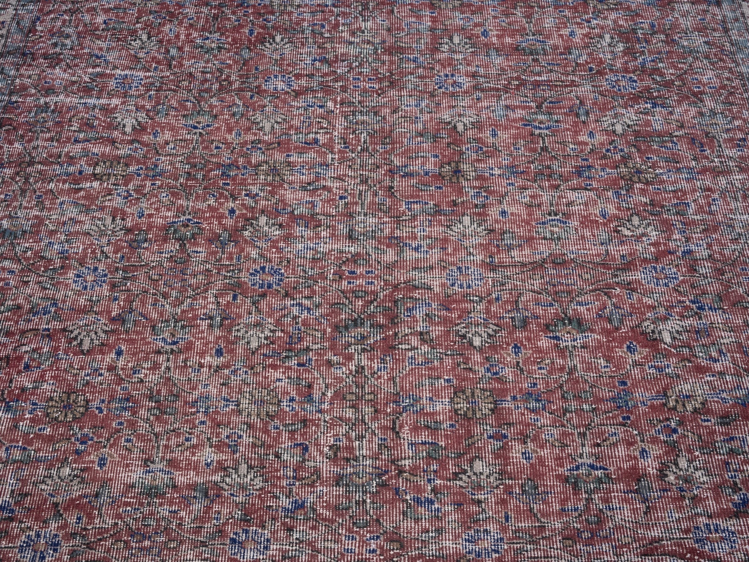 Turkish Isparta area rug in faded red and cream, view 4 of 10