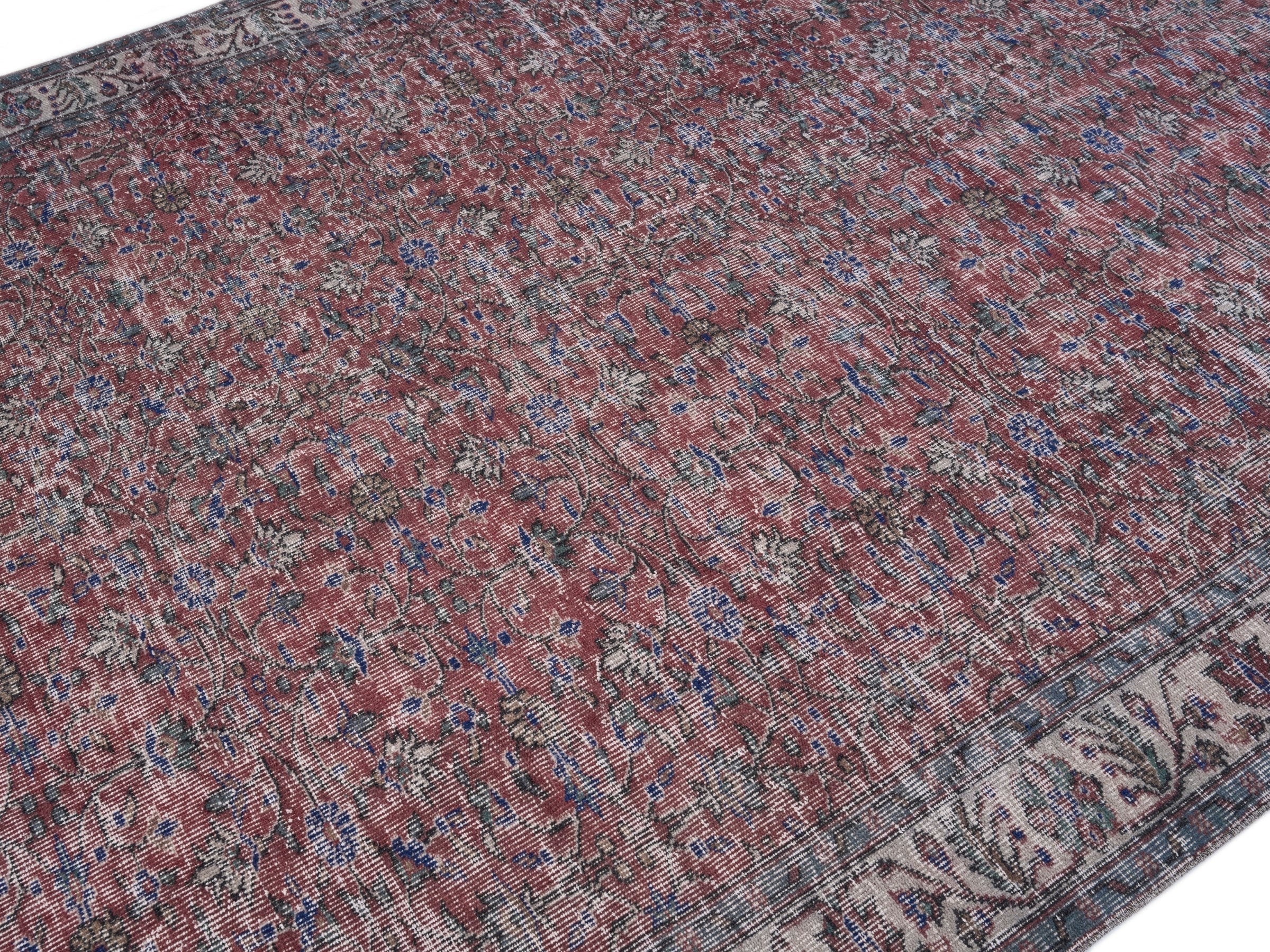 Turkish Isparta area rug in faded red and cream, view 5 of 10