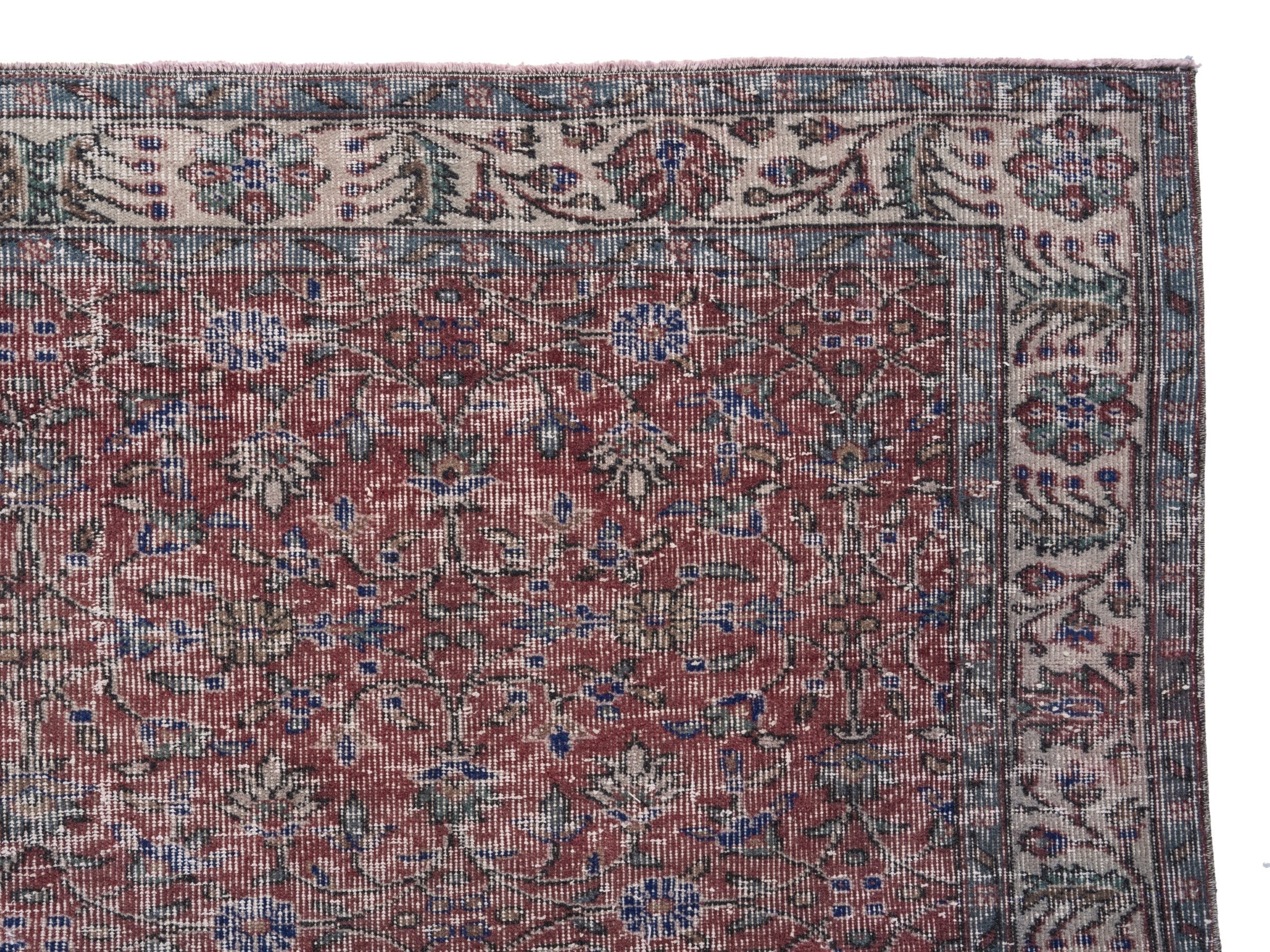 Turkish Isparta area rug in faded red and cream, view 8 of 10