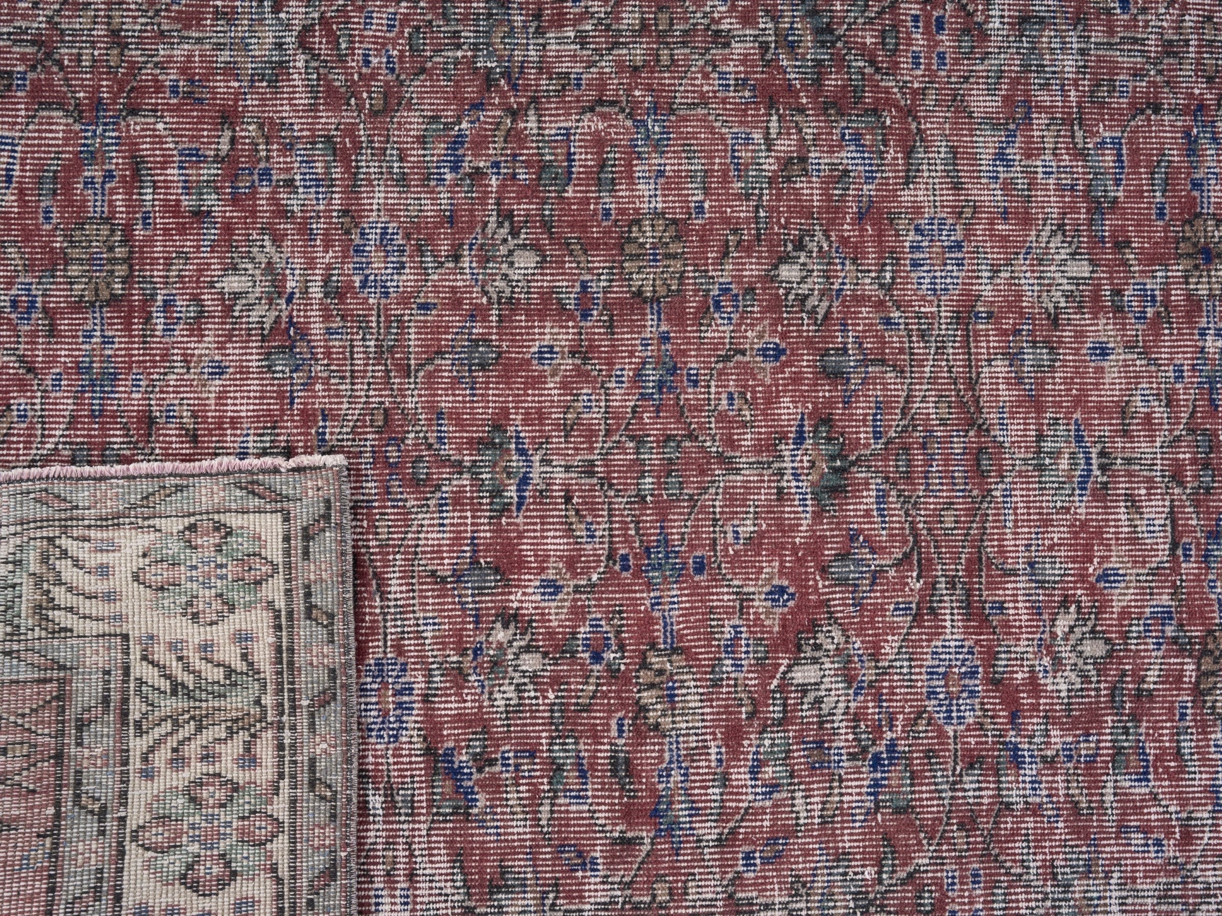 Turkish Isparta area rug in faded red and cream, view 10 of 10
