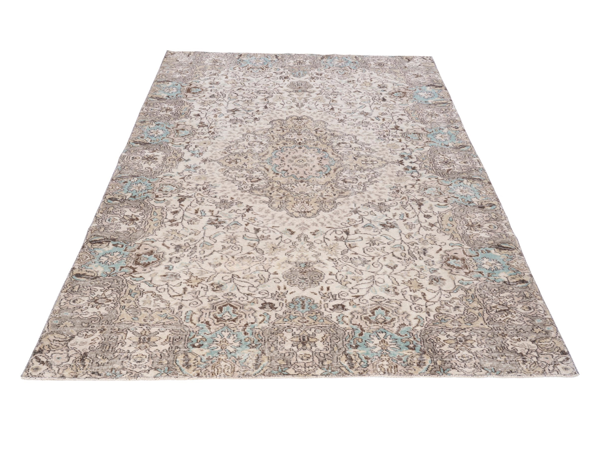 Turkish Isparta area rug in cream and taupe, view 2 of 9