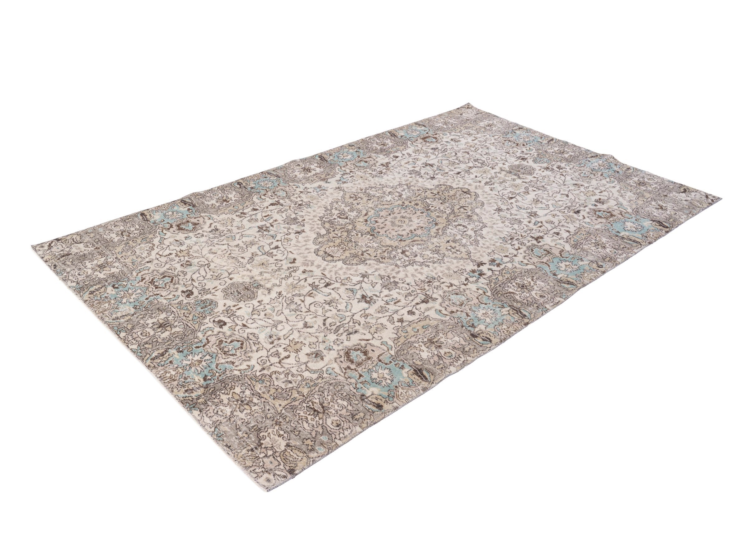 Turkish Isparta area rug in cream and taupe, view 3 of 9