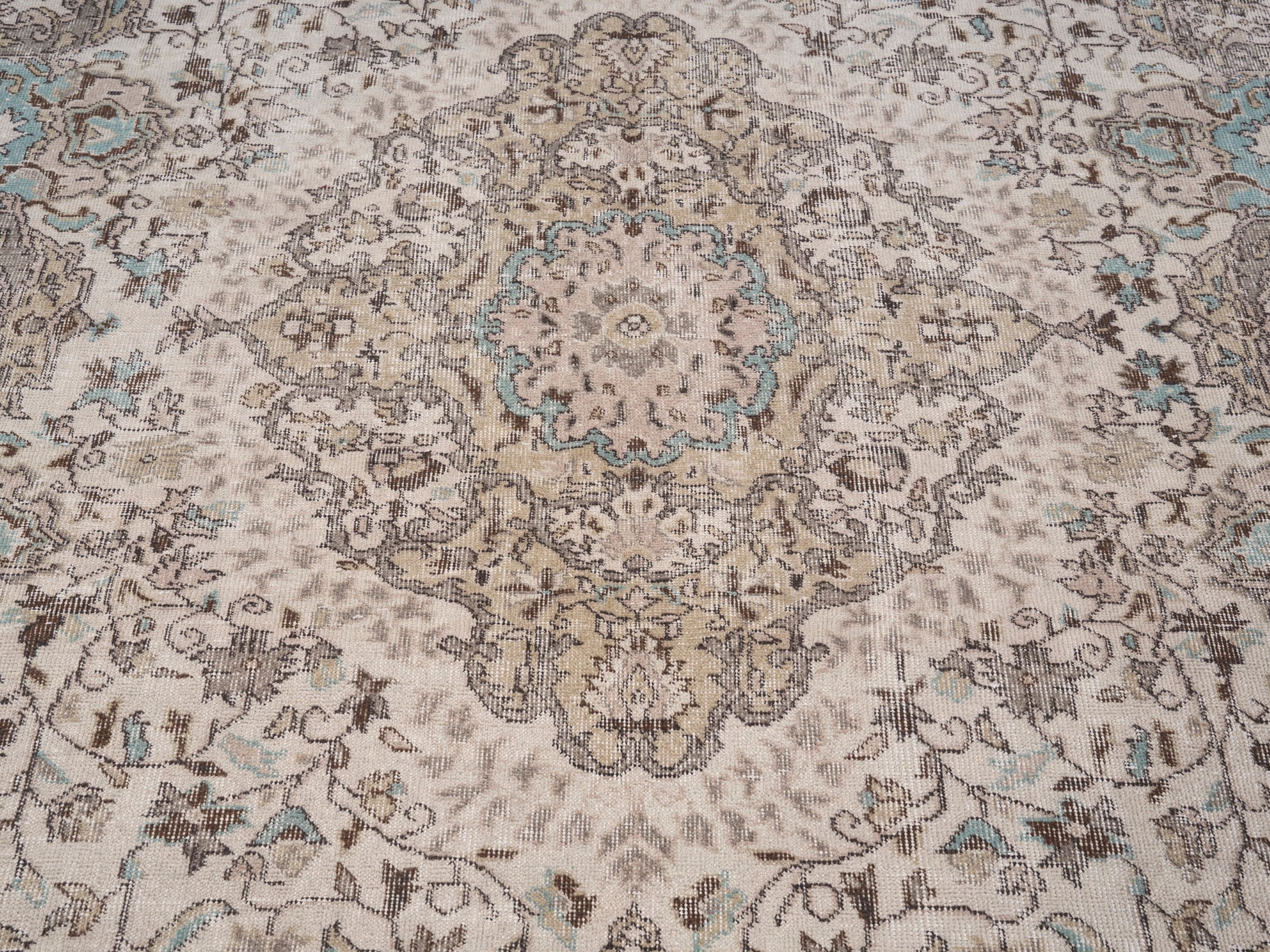 Turkish Isparta area rug in cream and taupe, view 4 of 9