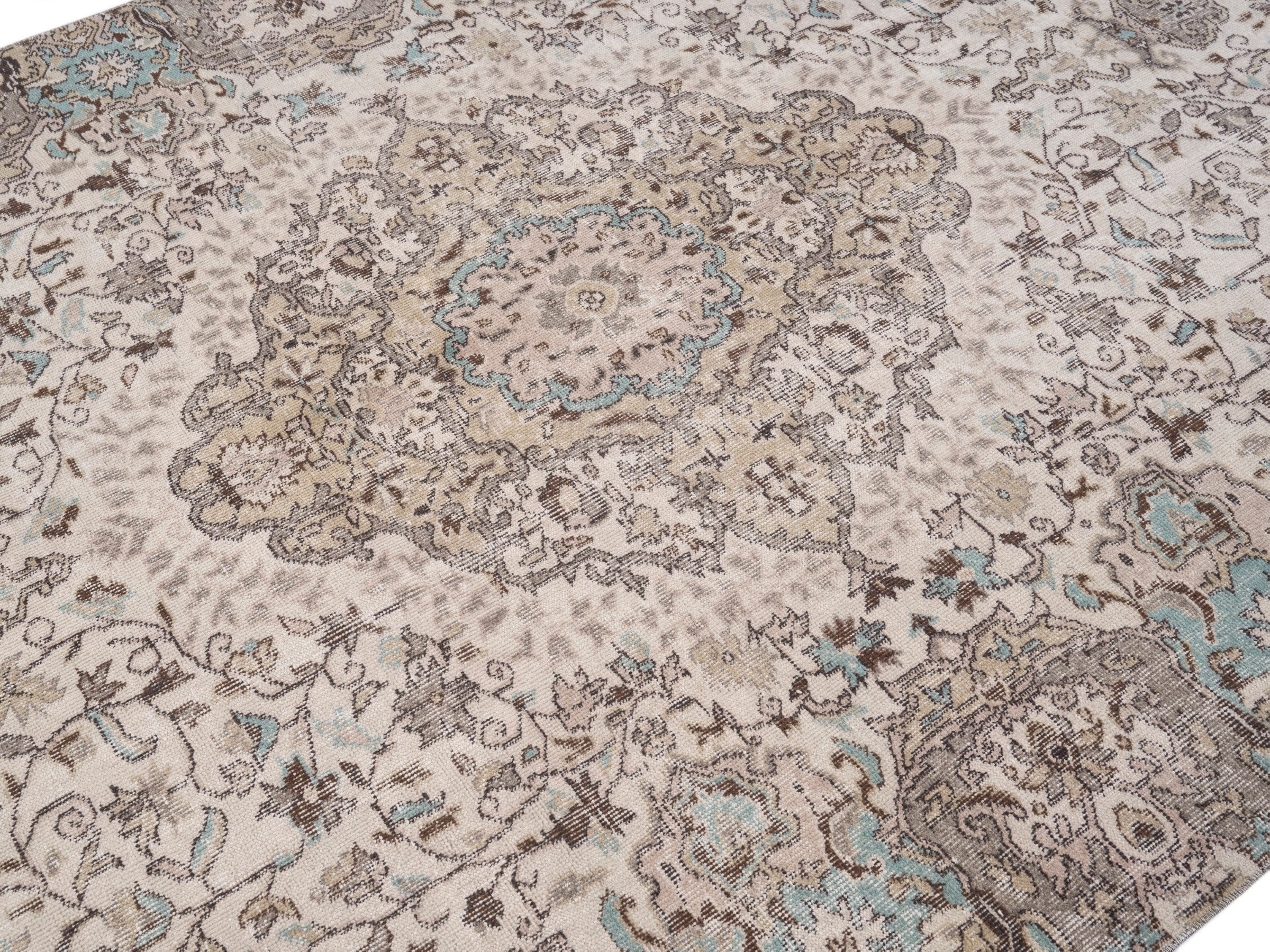 Turkish Isparta area rug in cream and taupe, view 5 of 9