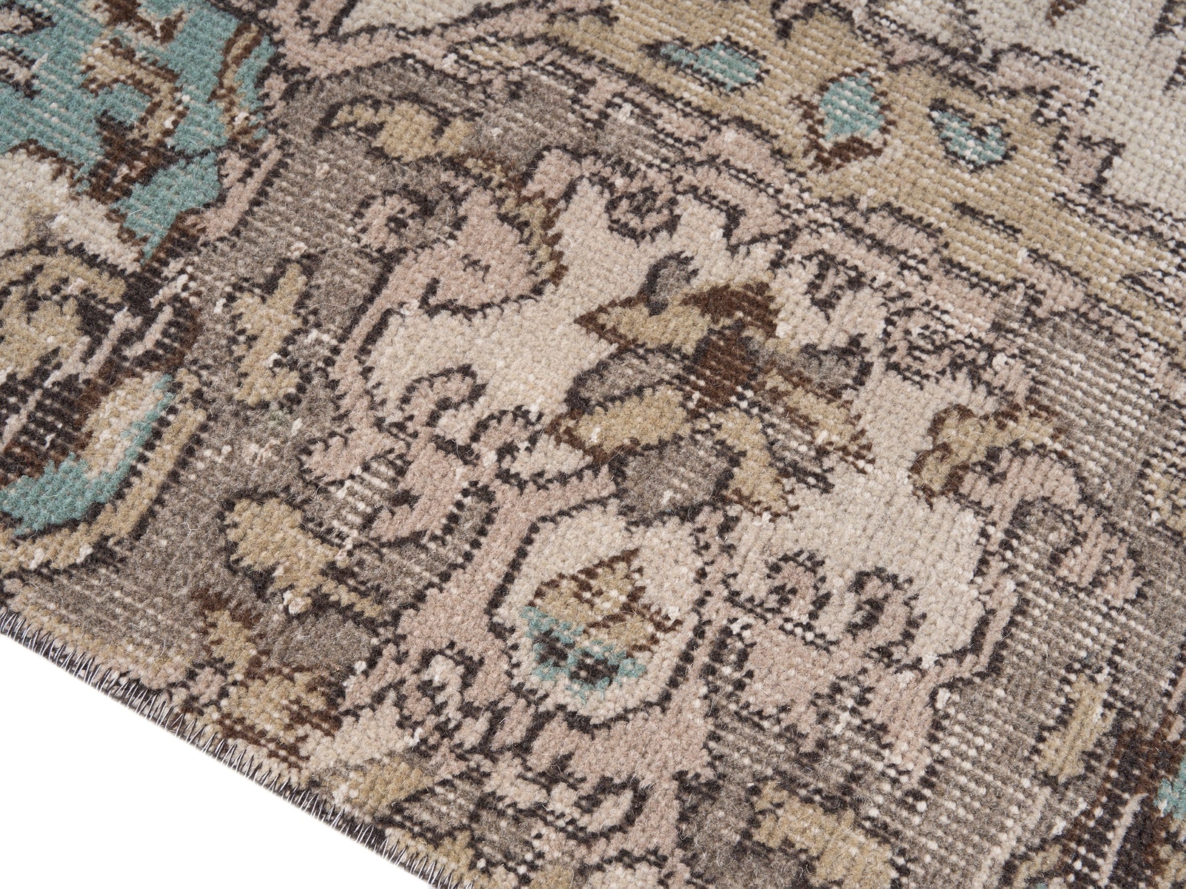 Turkish Isparta area rug in cream and taupe, view 6 of 9