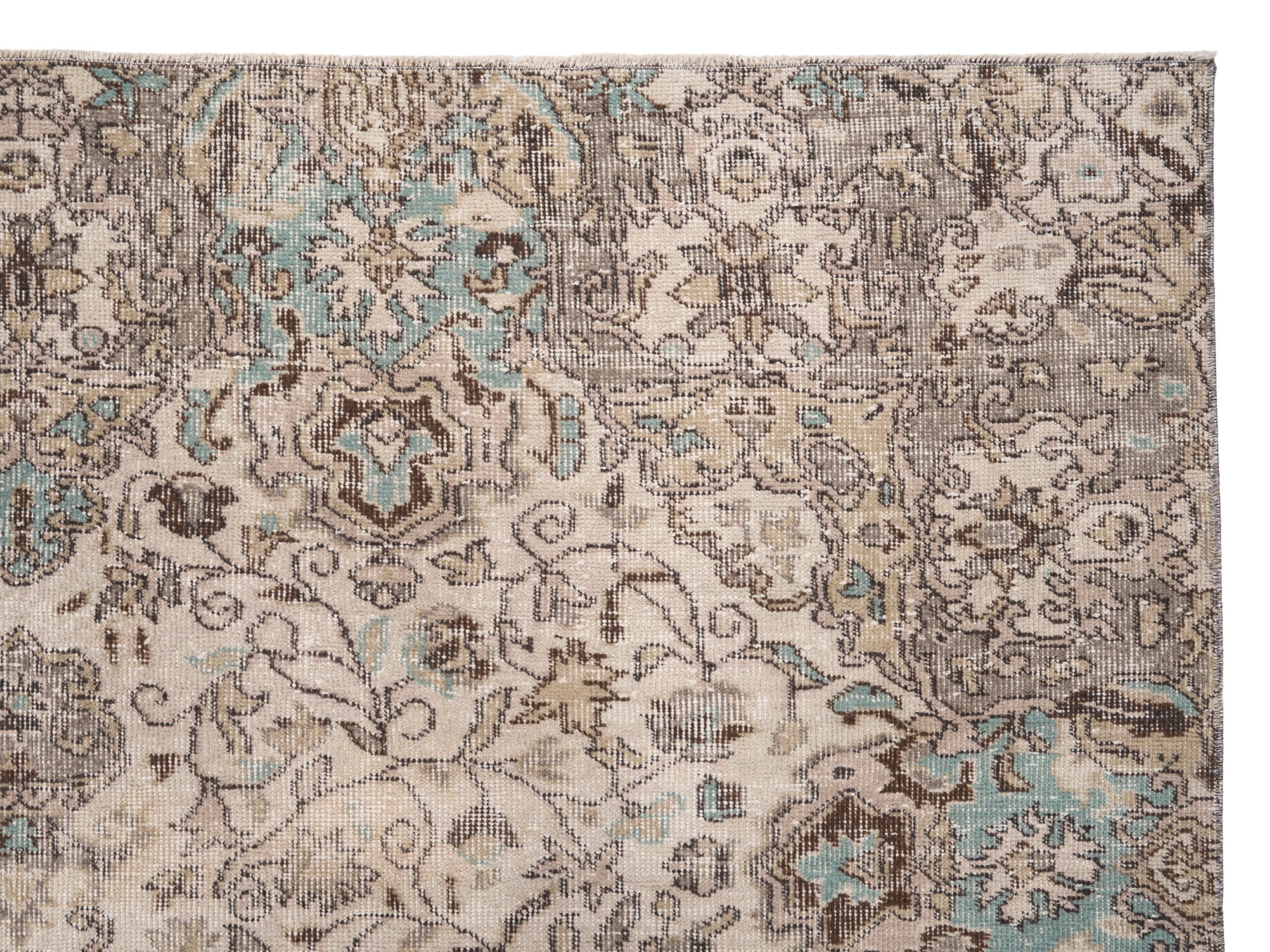 Turkish Isparta area rug in cream and taupe, view 8 of 9