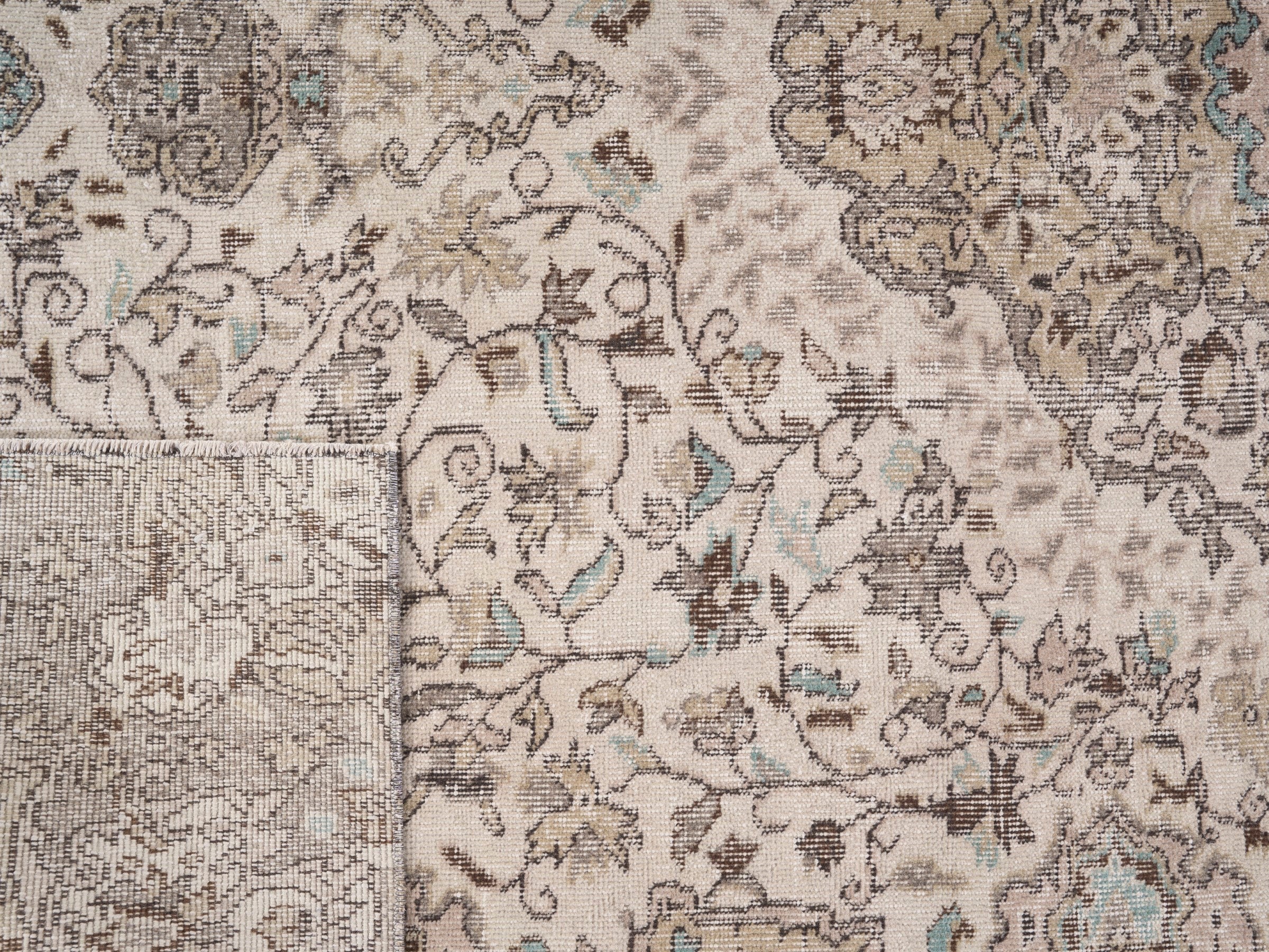 Turkish Isparta area rug in cream and taupe, view 9 of 9