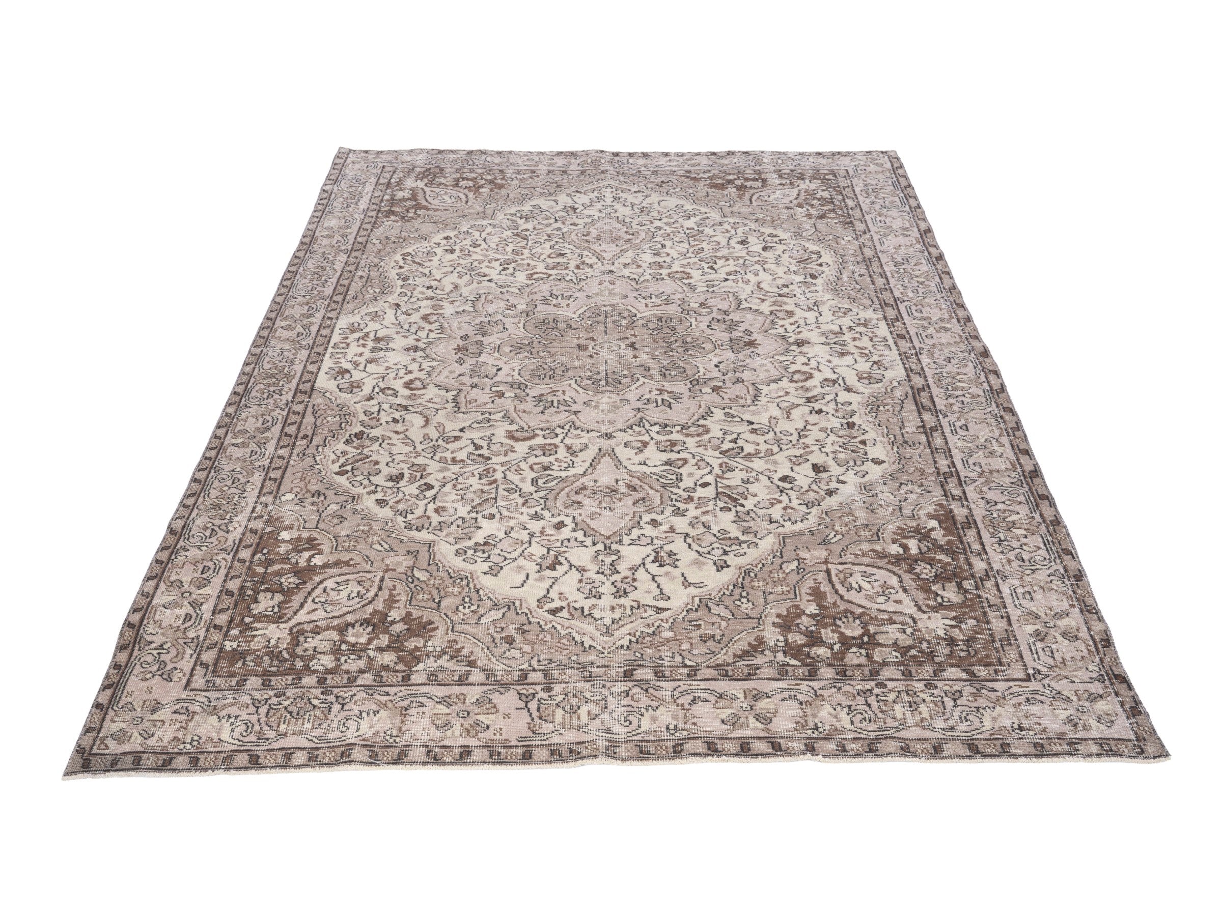 Turkish Isparta area rug in cream and greige, view 2 of 10
