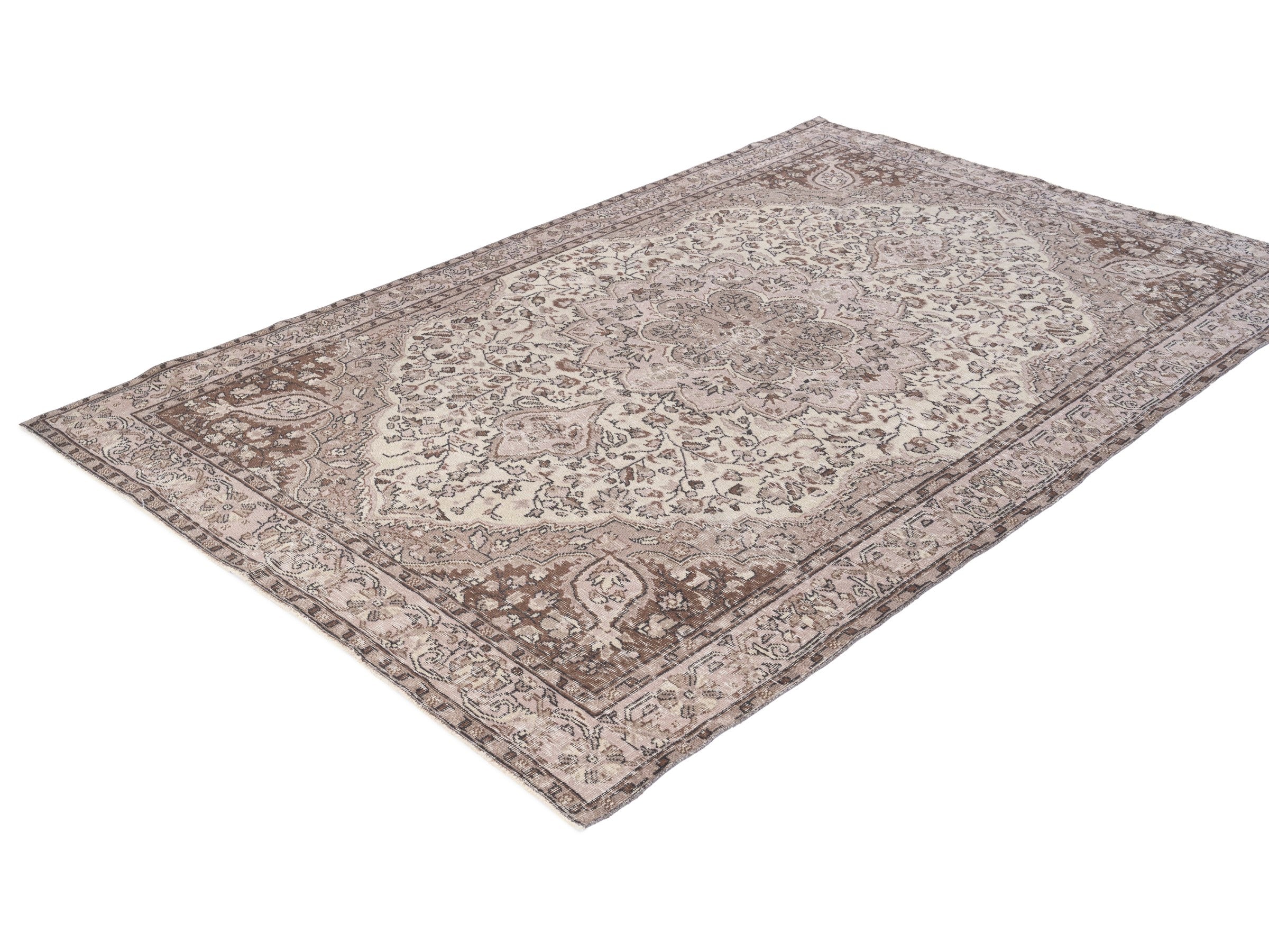 Turkish Isparta area rug in cream and greige, view 3 of 10