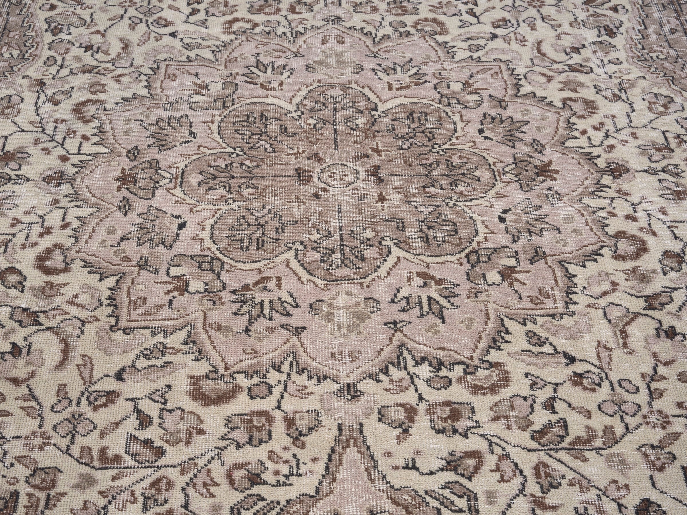 Turkish Isparta area rug in cream and greige, view 4 of 10