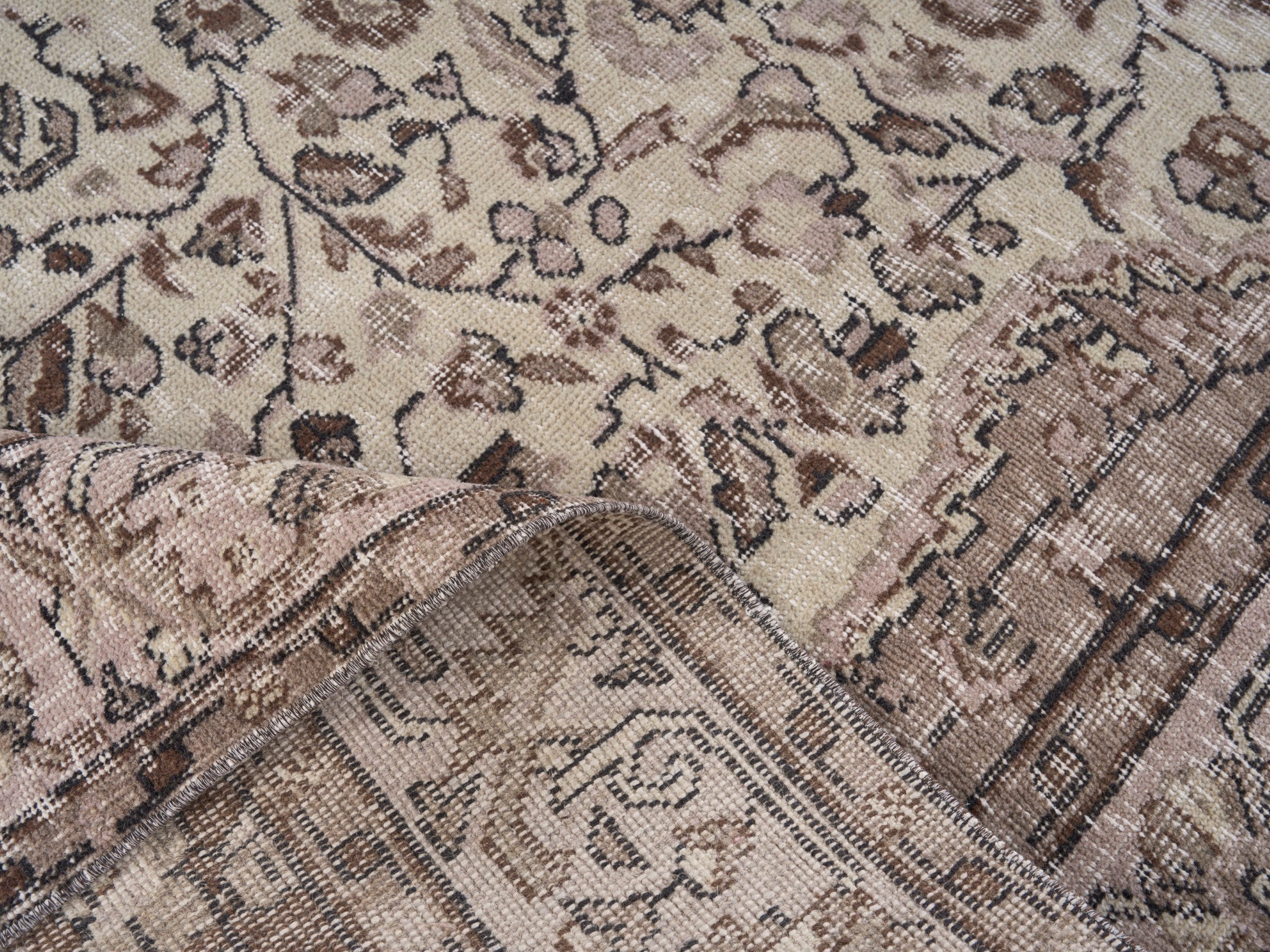 Turkish Isparta area rug in cream and greige, view 9 of 10