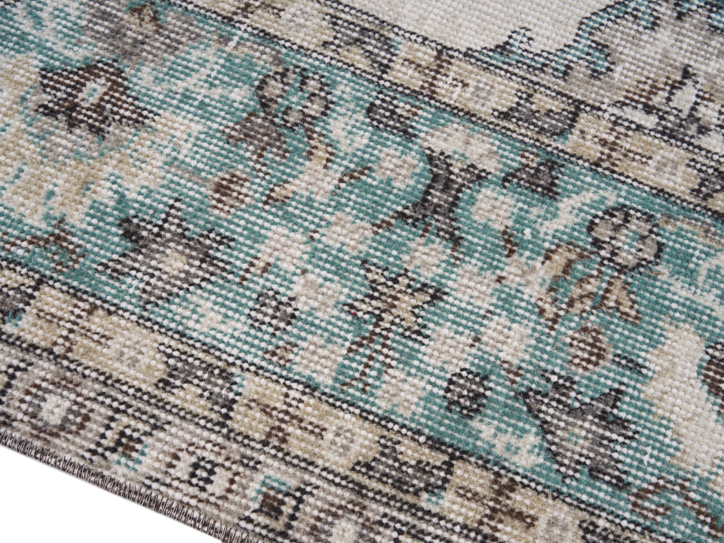 Turkish Isparta area rug in cream and teal, view 6 of 10