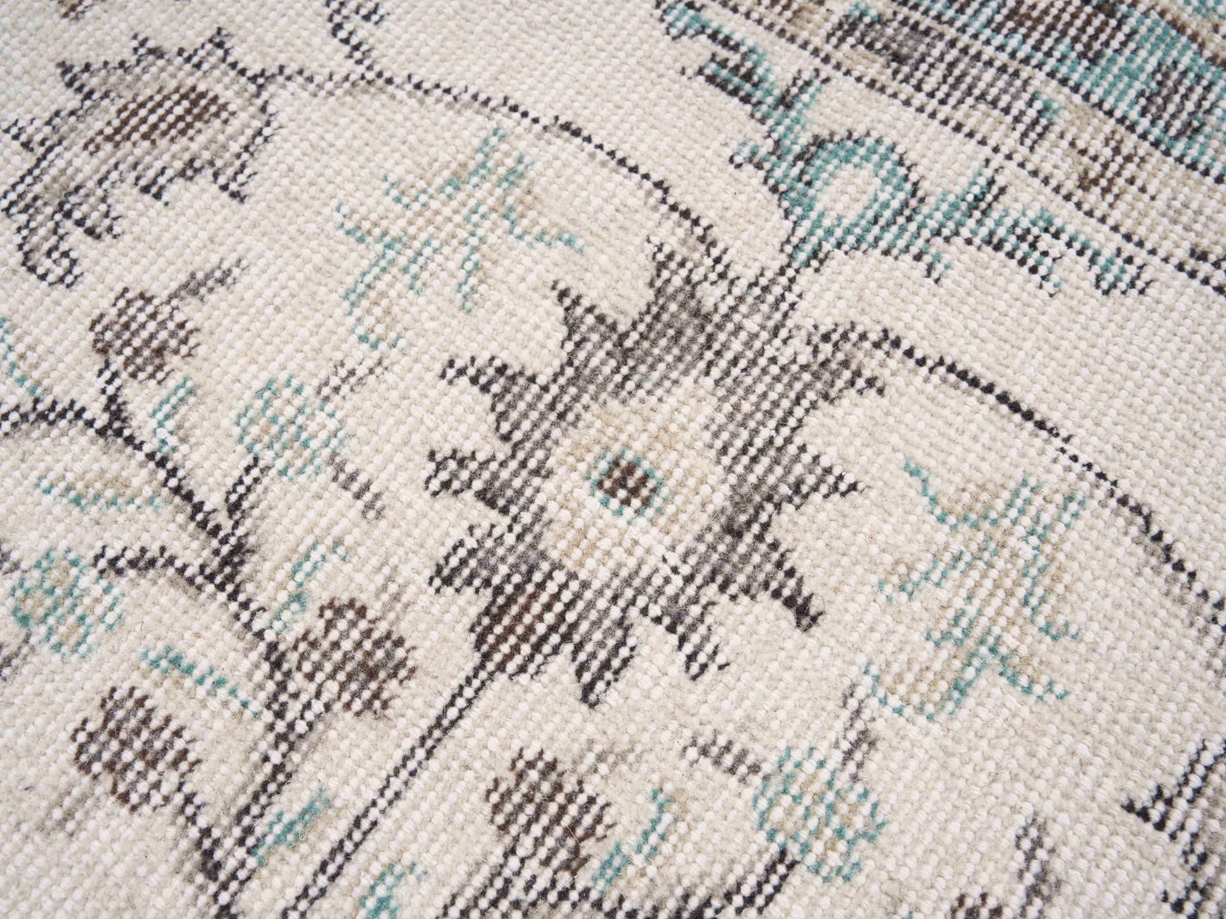 Turkish Isparta area rug in cream and teal, view 7 of 10