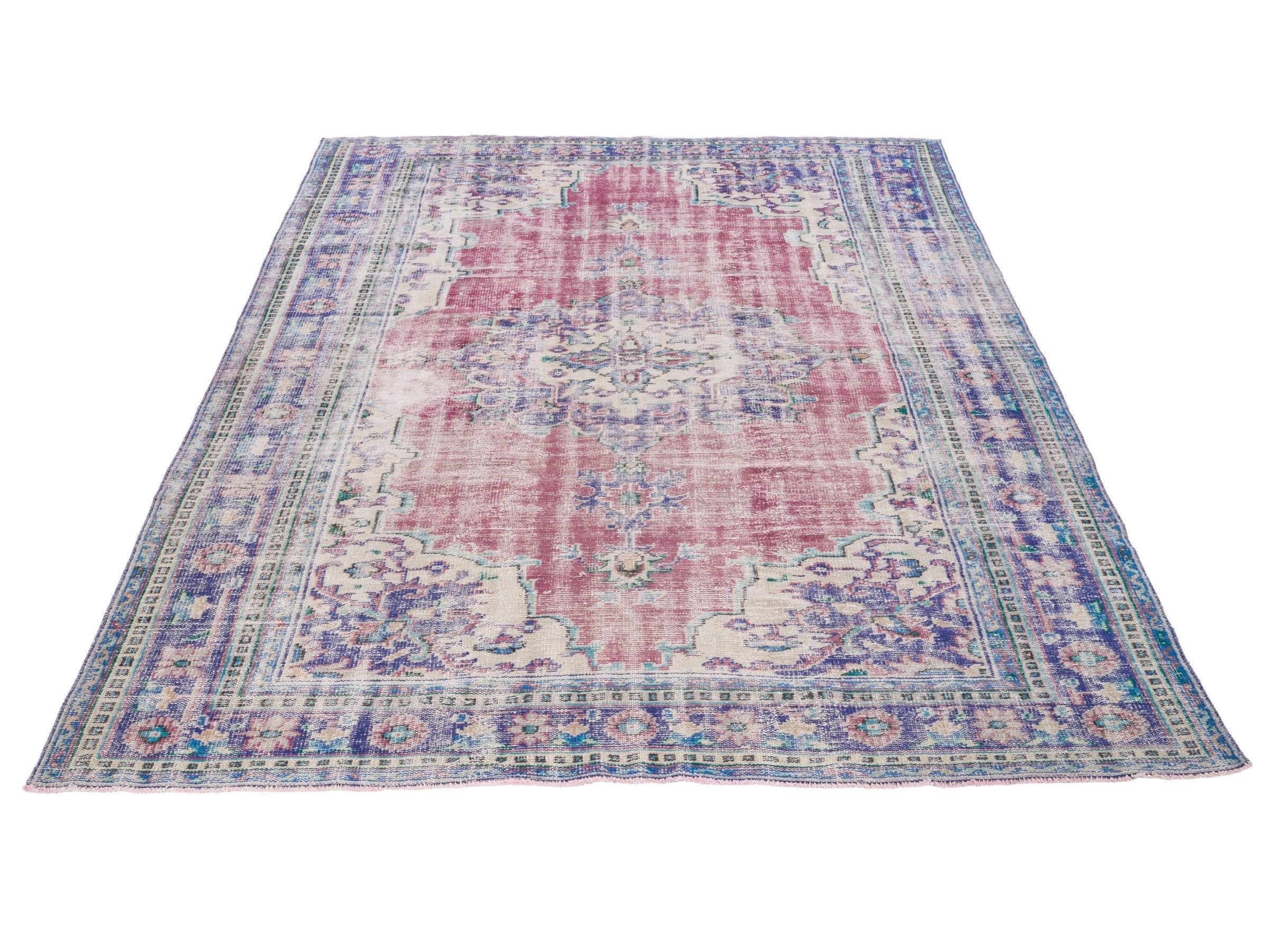 Turkish Manisa oversized rug in dusty rose and navy, view 2 of 10