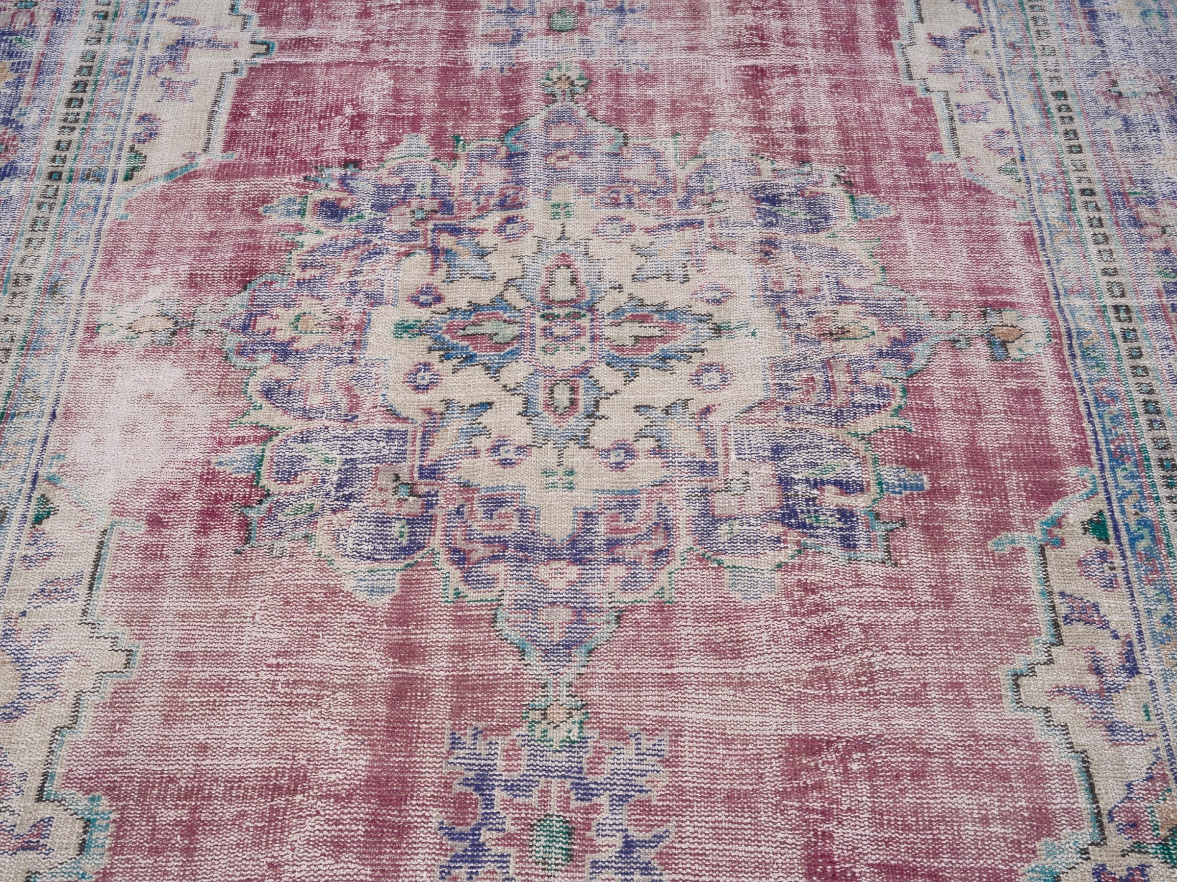 Turkish Manisa oversized rug in dusty rose and navy, view 4 of 10