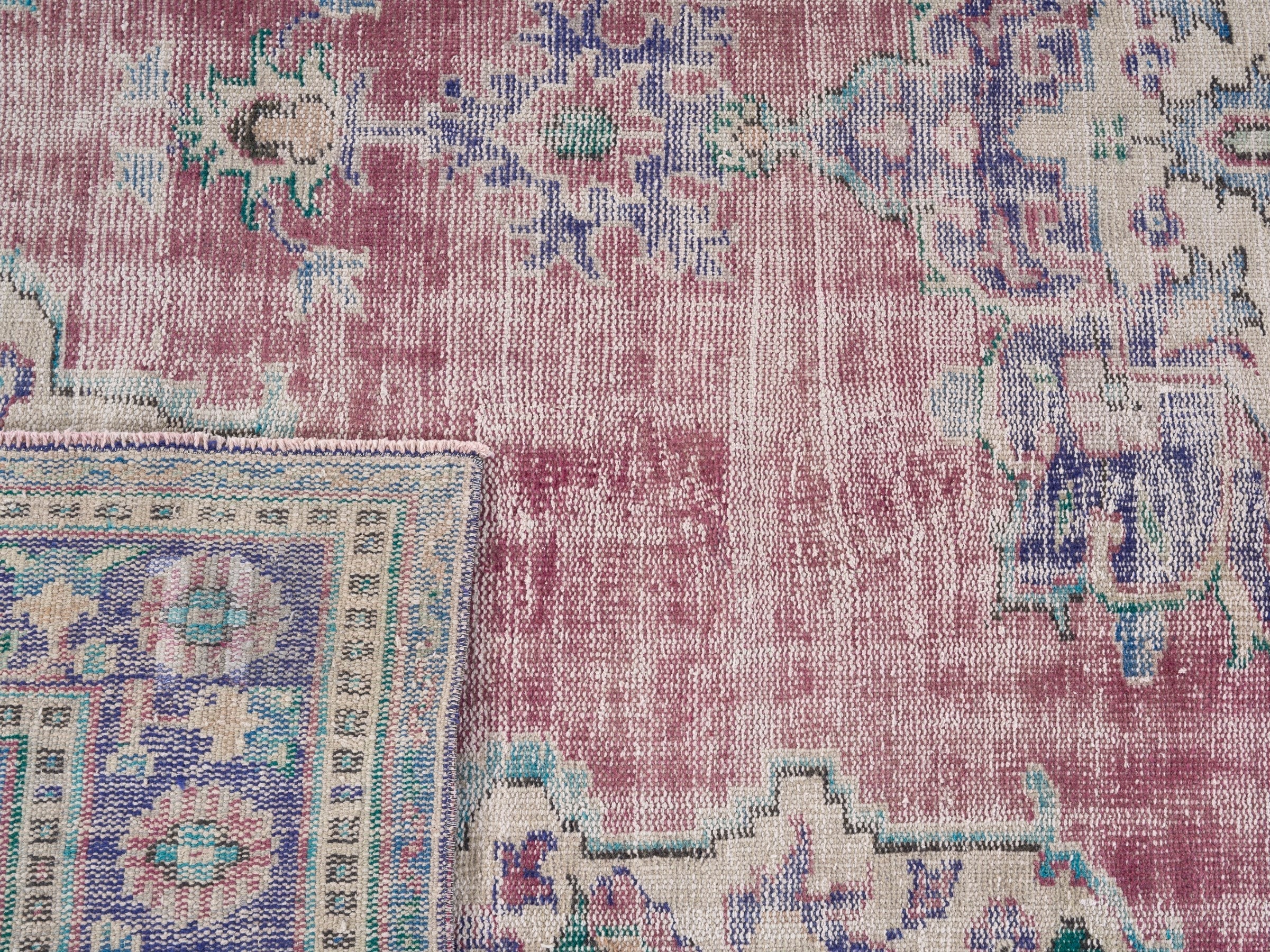Turkish Manisa oversized rug in dusty rose and navy, view 10 of 10