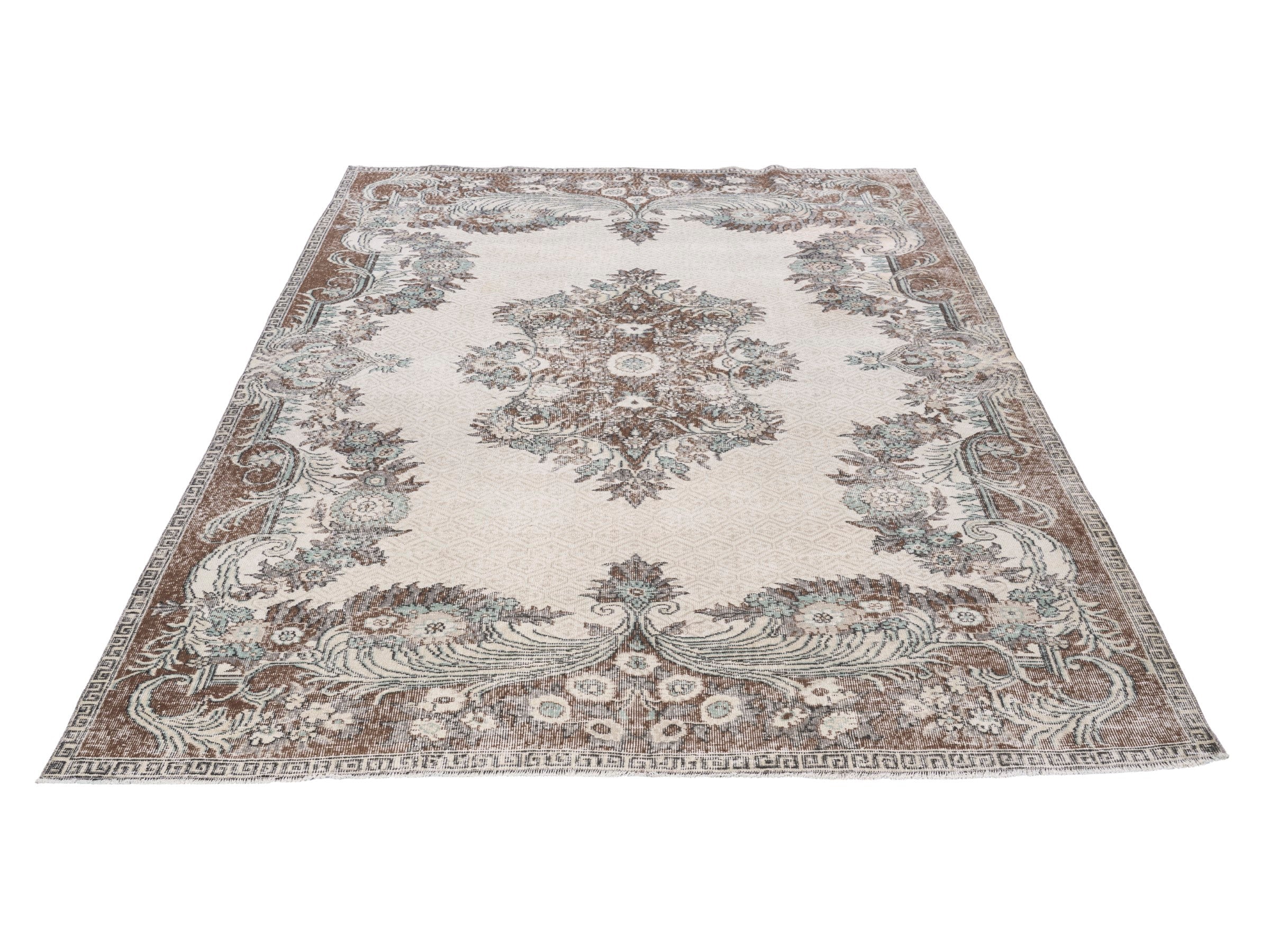 Turkish Isparta area rug in cream and brown, view 2 of 10