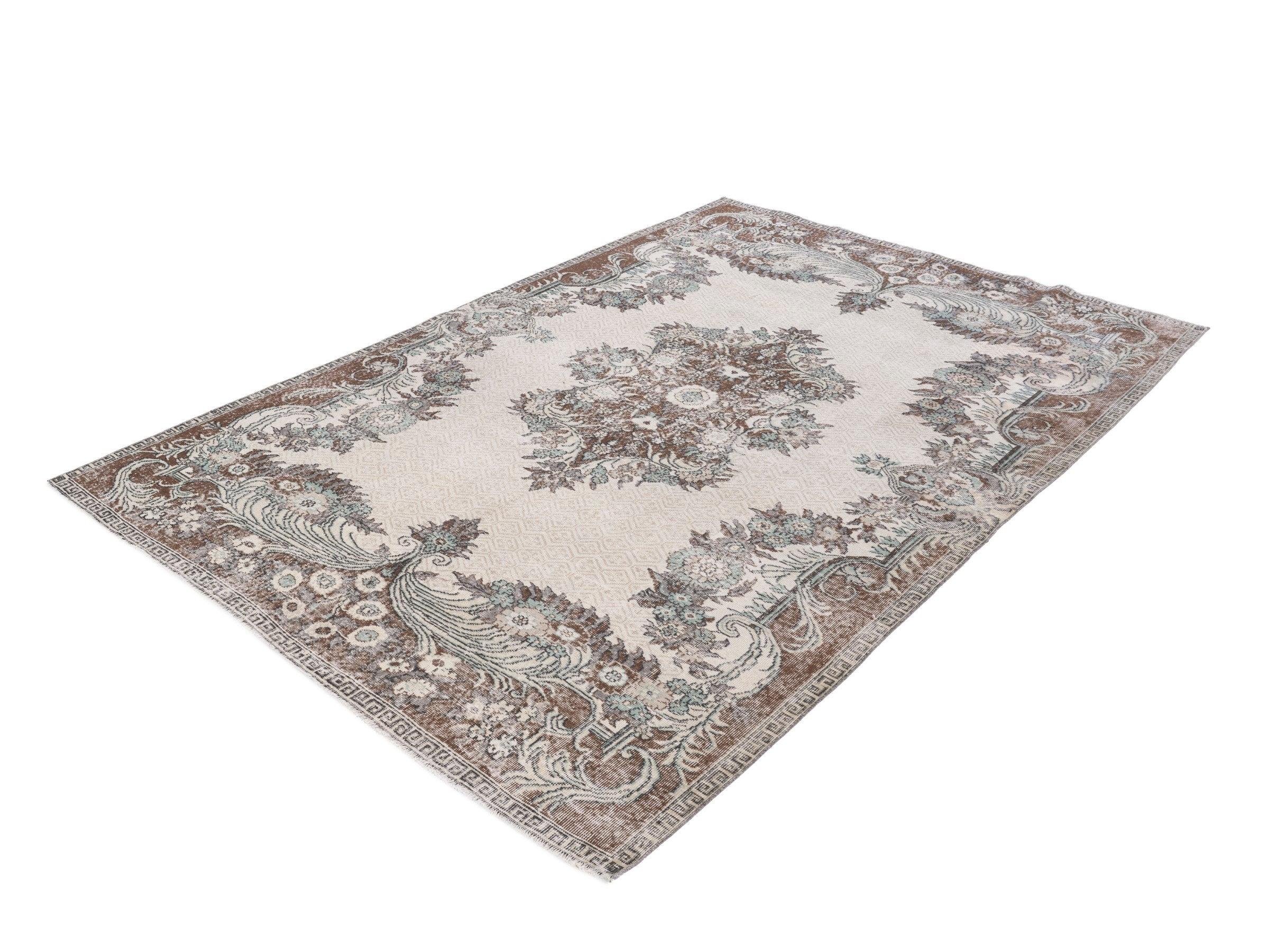 Turkish Isparta area rug in cream and brown, view 3 of 10