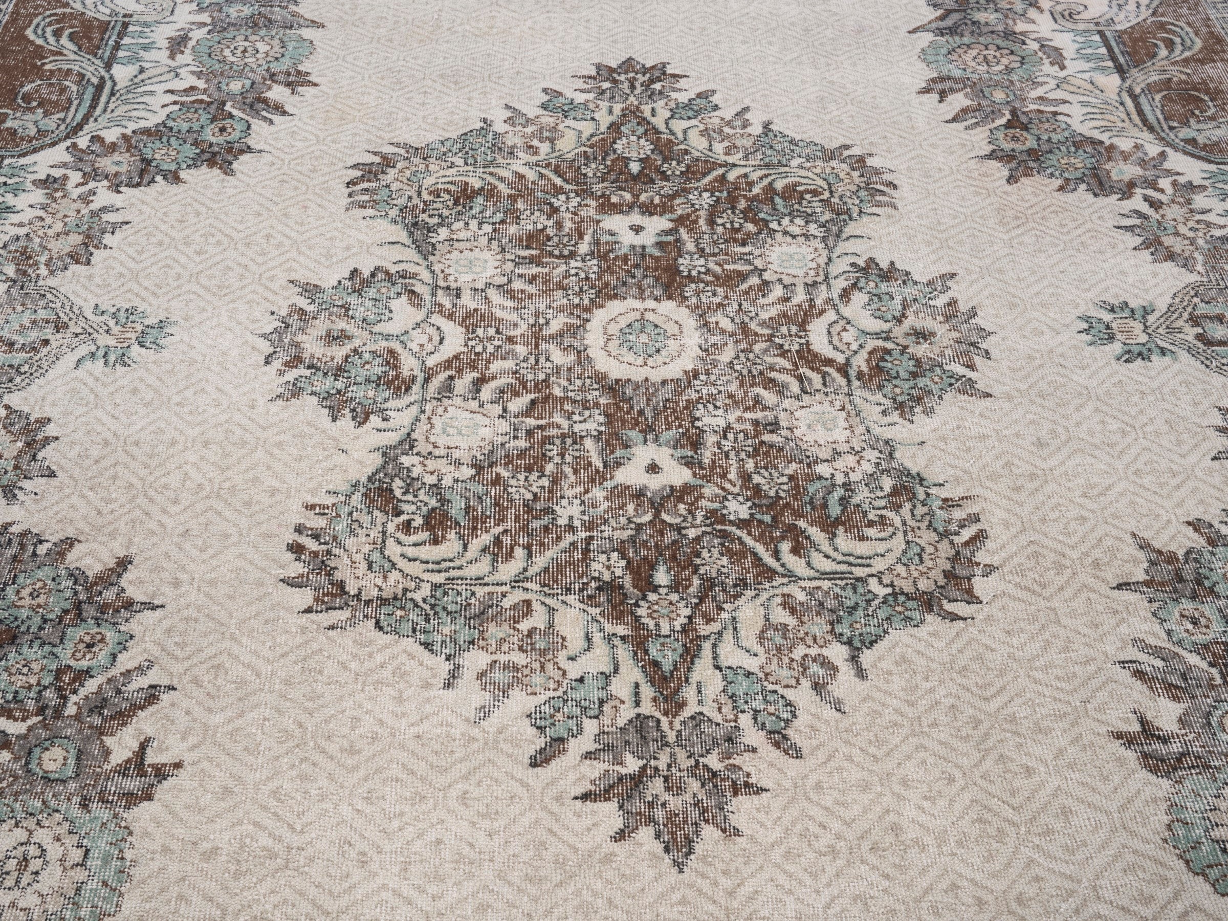 Turkish Isparta area rug in cream and brown, view 4 of 10