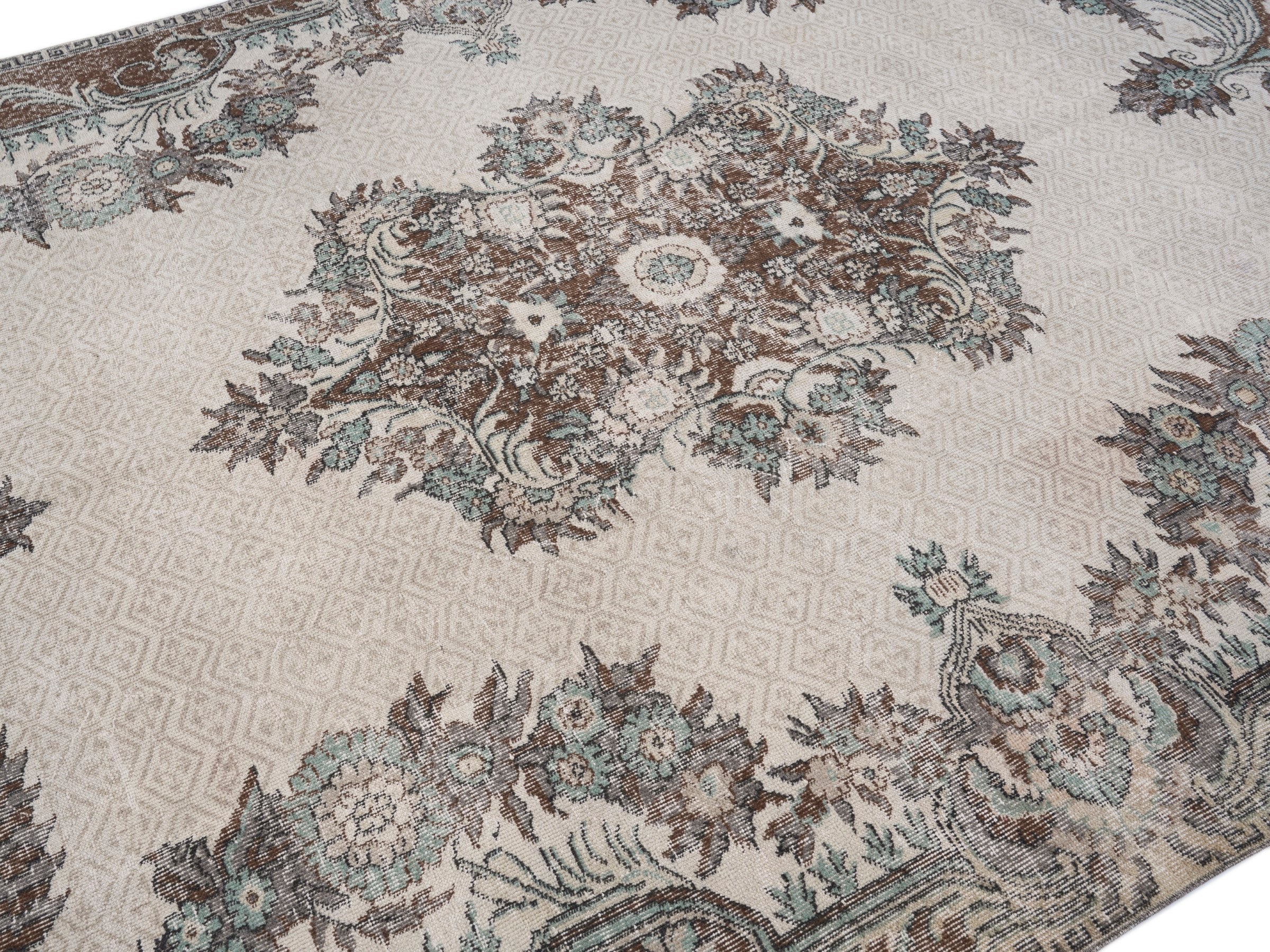 Turkish Isparta area rug in cream and brown, view 5 of 10