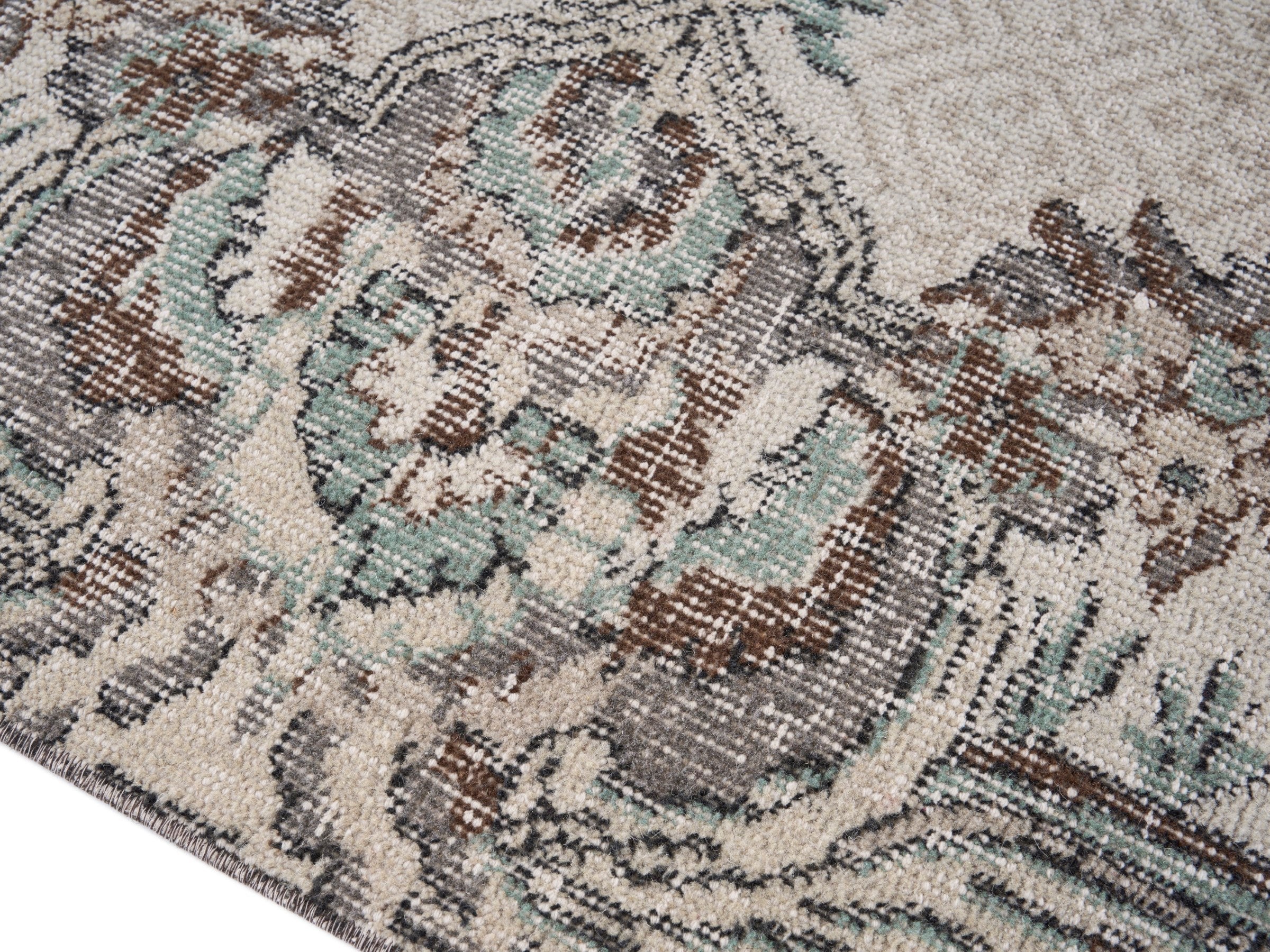Turkish Isparta area rug in cream and brown, view 6 of 10