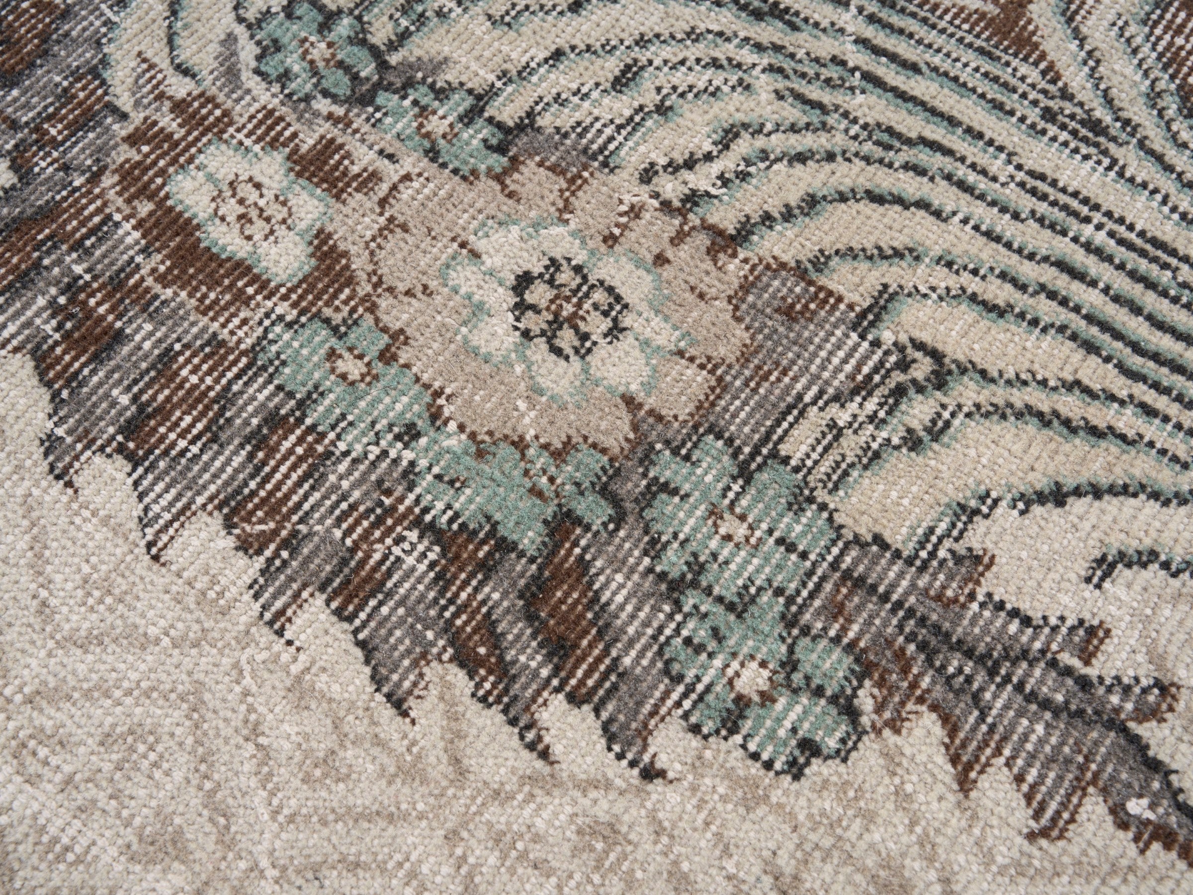 Turkish Isparta area rug in cream and brown, view 7 of 10