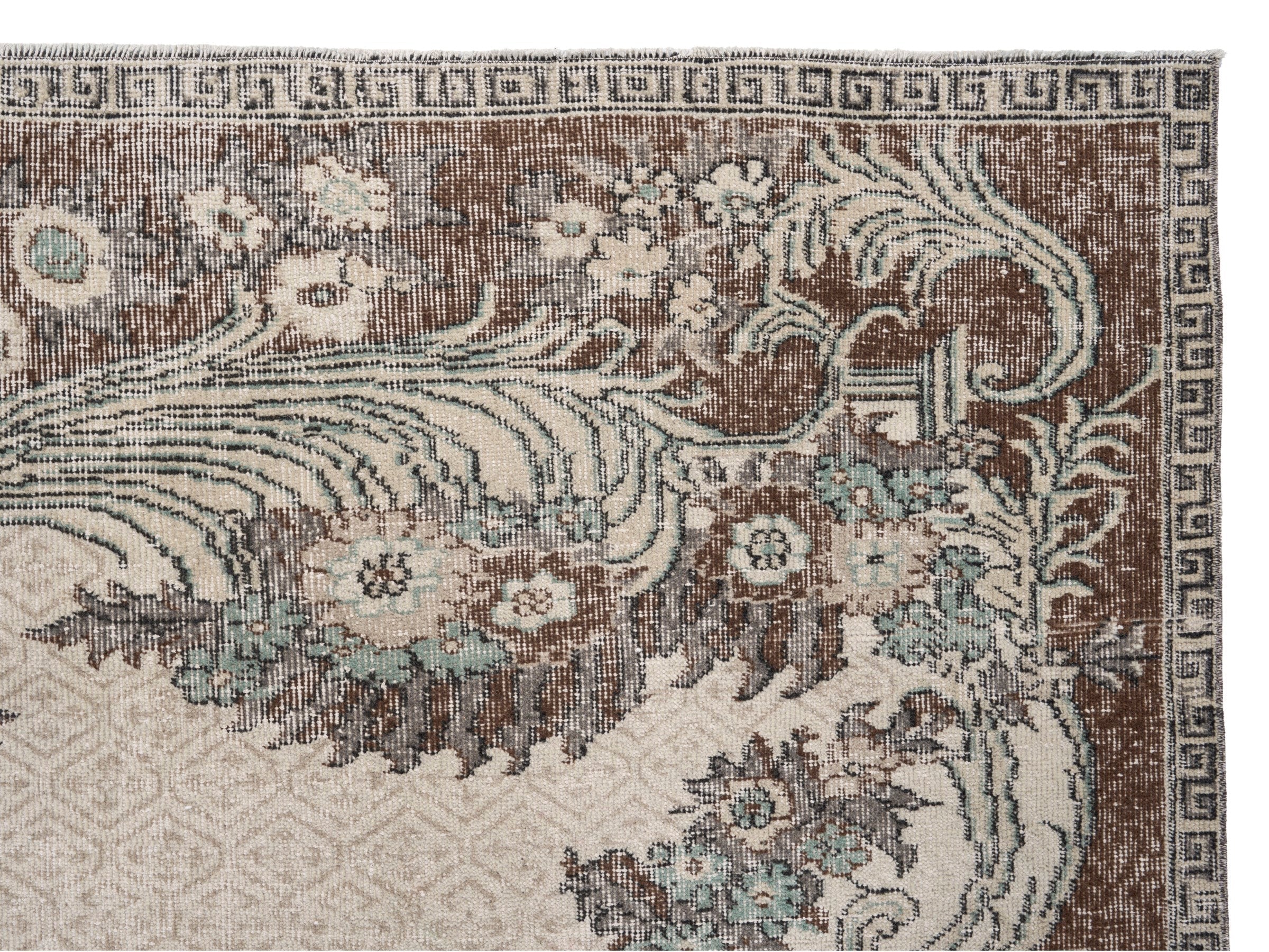 Turkish Isparta area rug in cream and brown, view 8 of 10