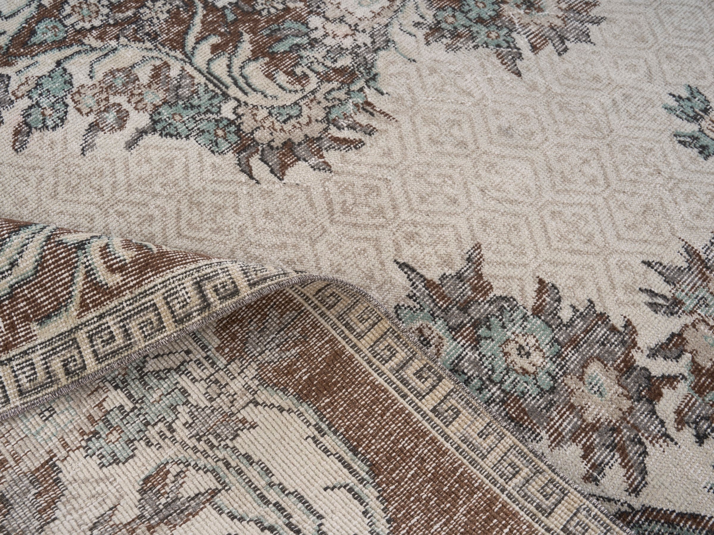 Turkish Isparta area rug in cream and brown, view 9 of 10