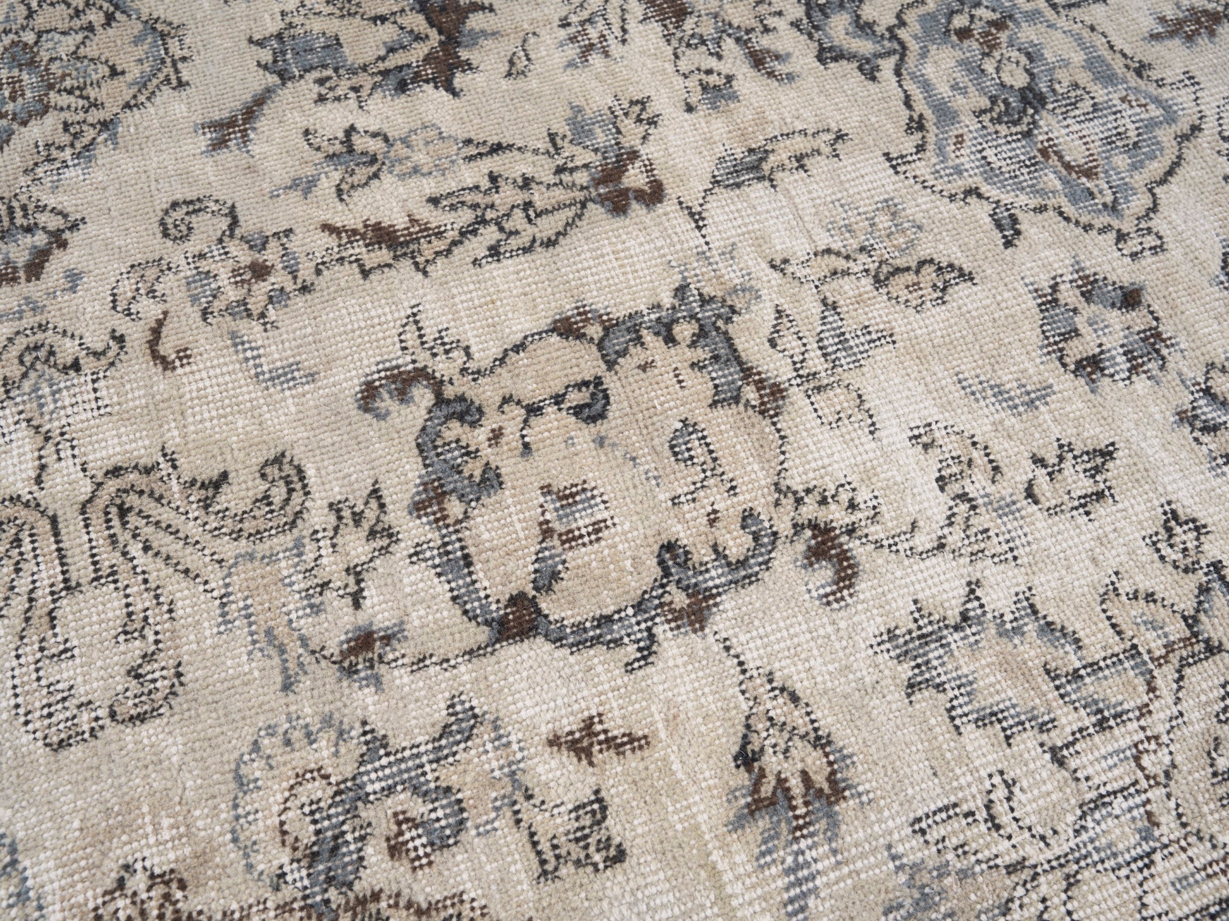 Turkish Isparta area rug in cream and dusty blue, view 7 of 10