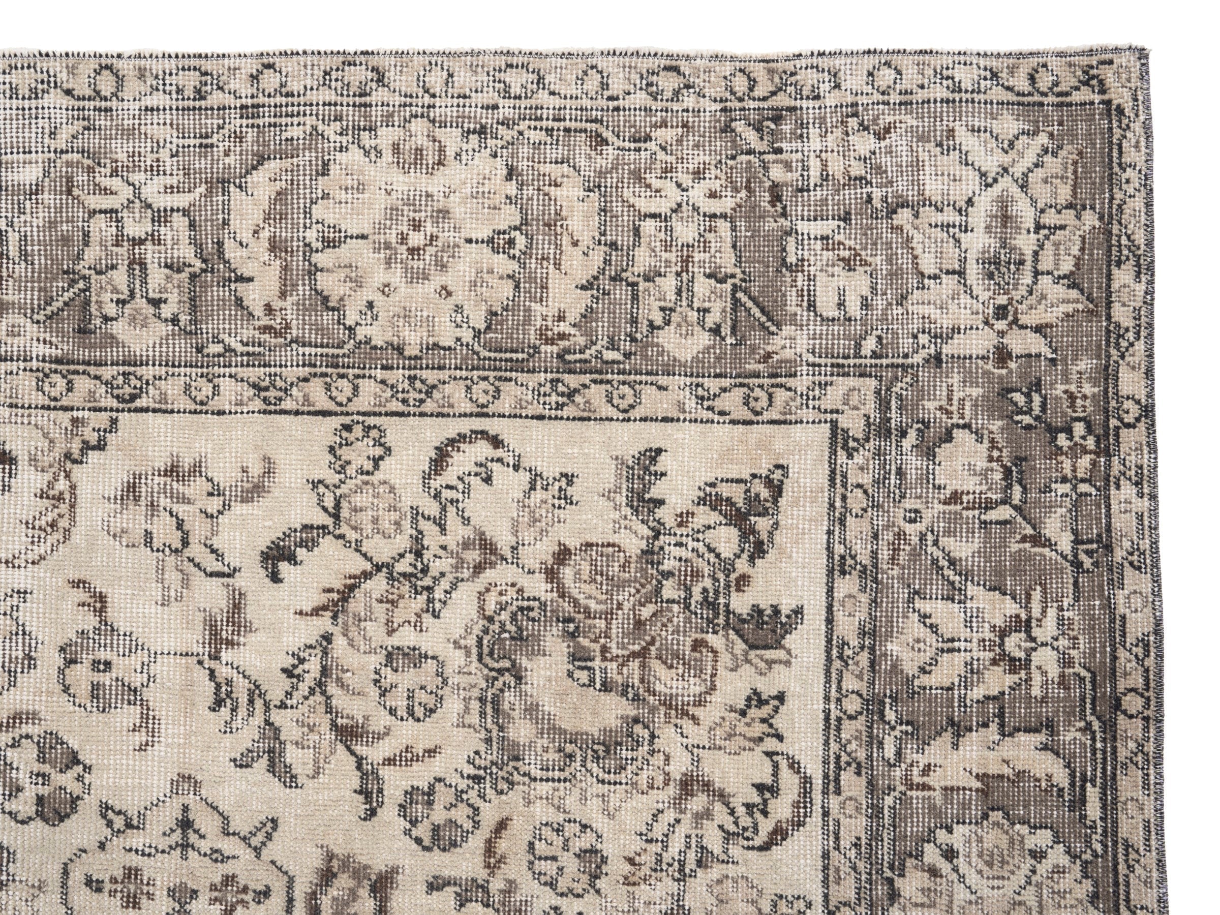 Turkish Isparta area rug in cream and dusty blue, view 8 of 10