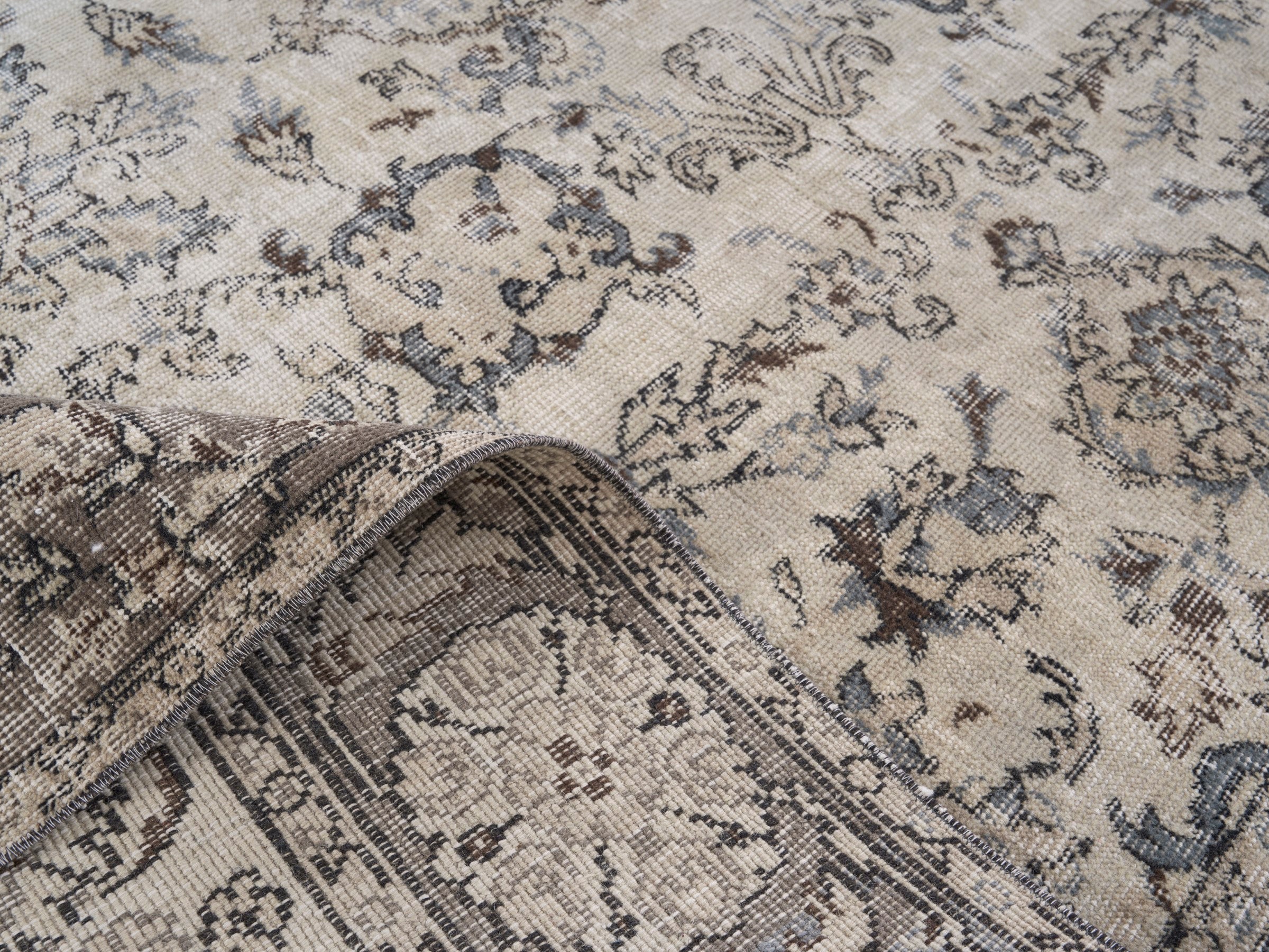 Turkish Isparta area rug in cream and dusty blue, view 9 of 10