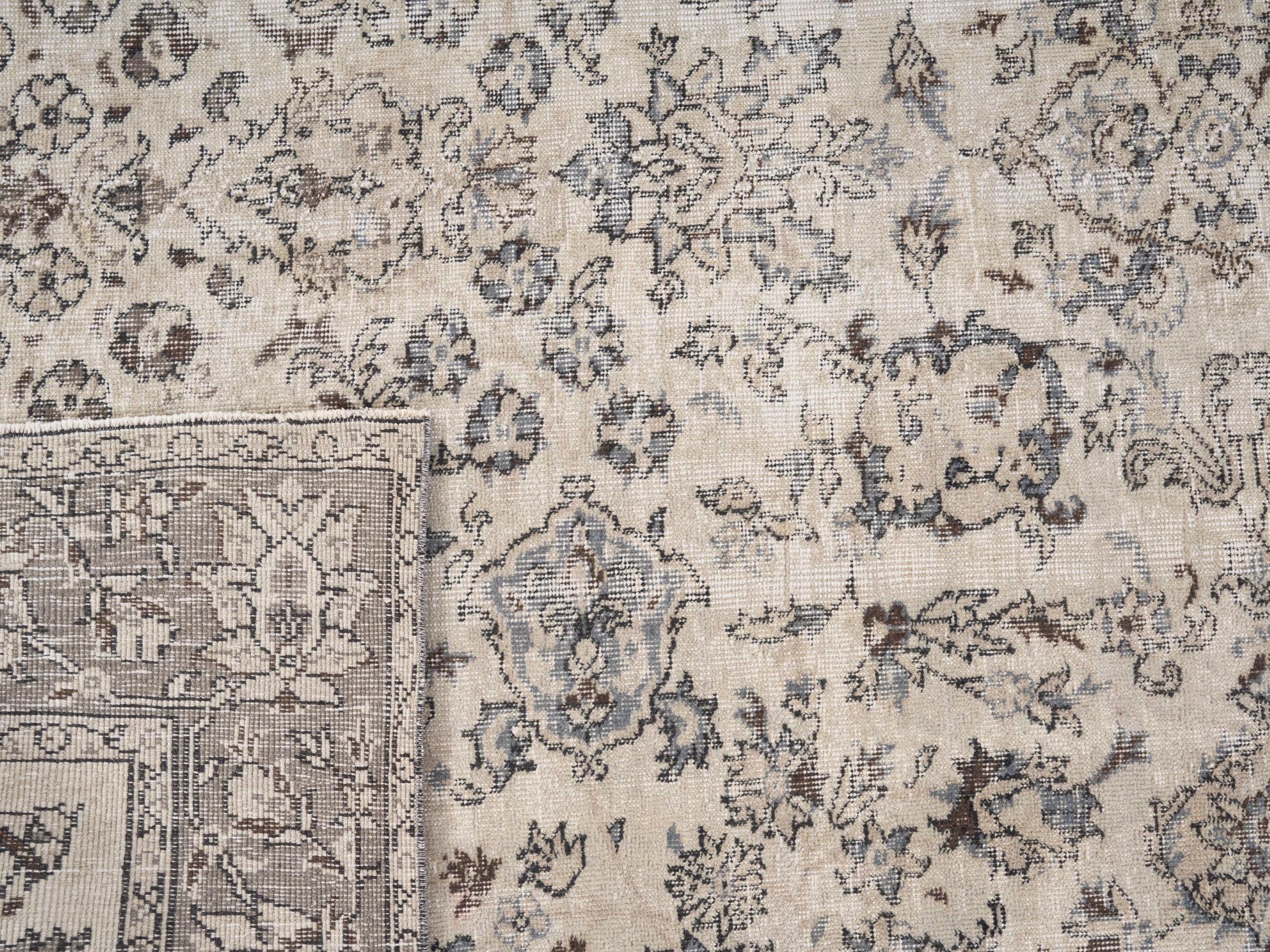 Turkish Isparta area rug in cream and dusty blue, view 10 of 10