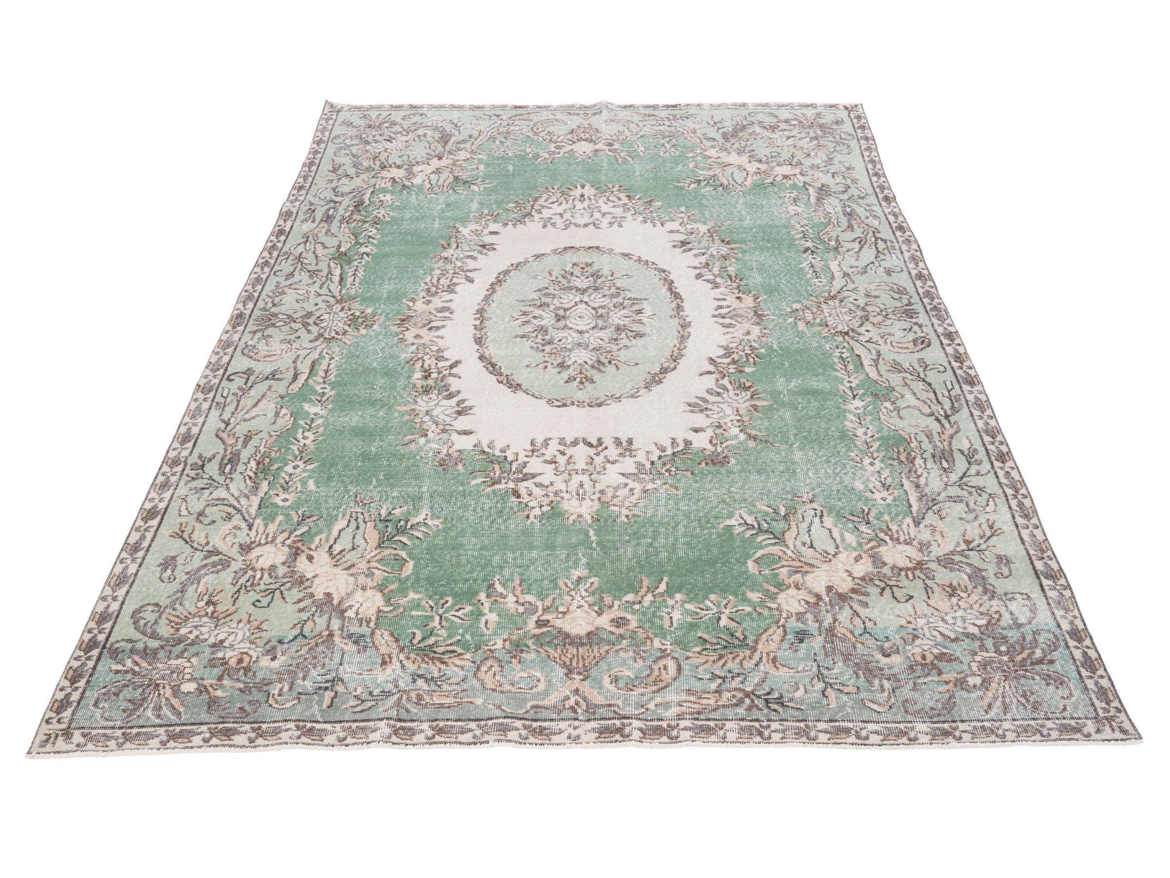 Turkish Isparta oversized rug in sage and cream, view 2 of 10