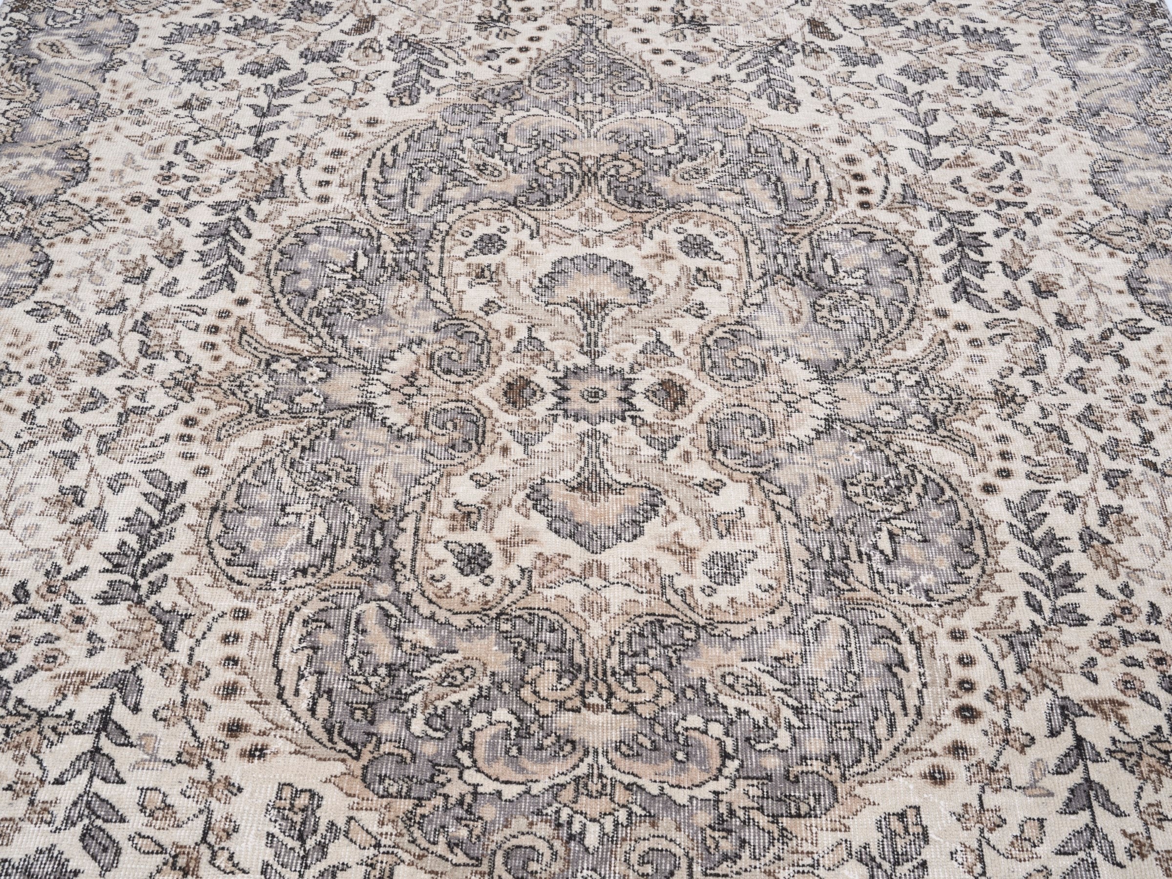 Turkish Isparta area rug in cream and stone, view 4 of 10