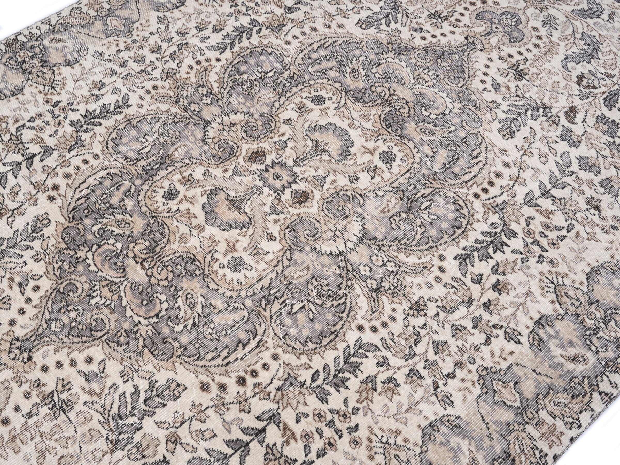 Turkish Isparta area rug in cream and stone, view 5 of 10